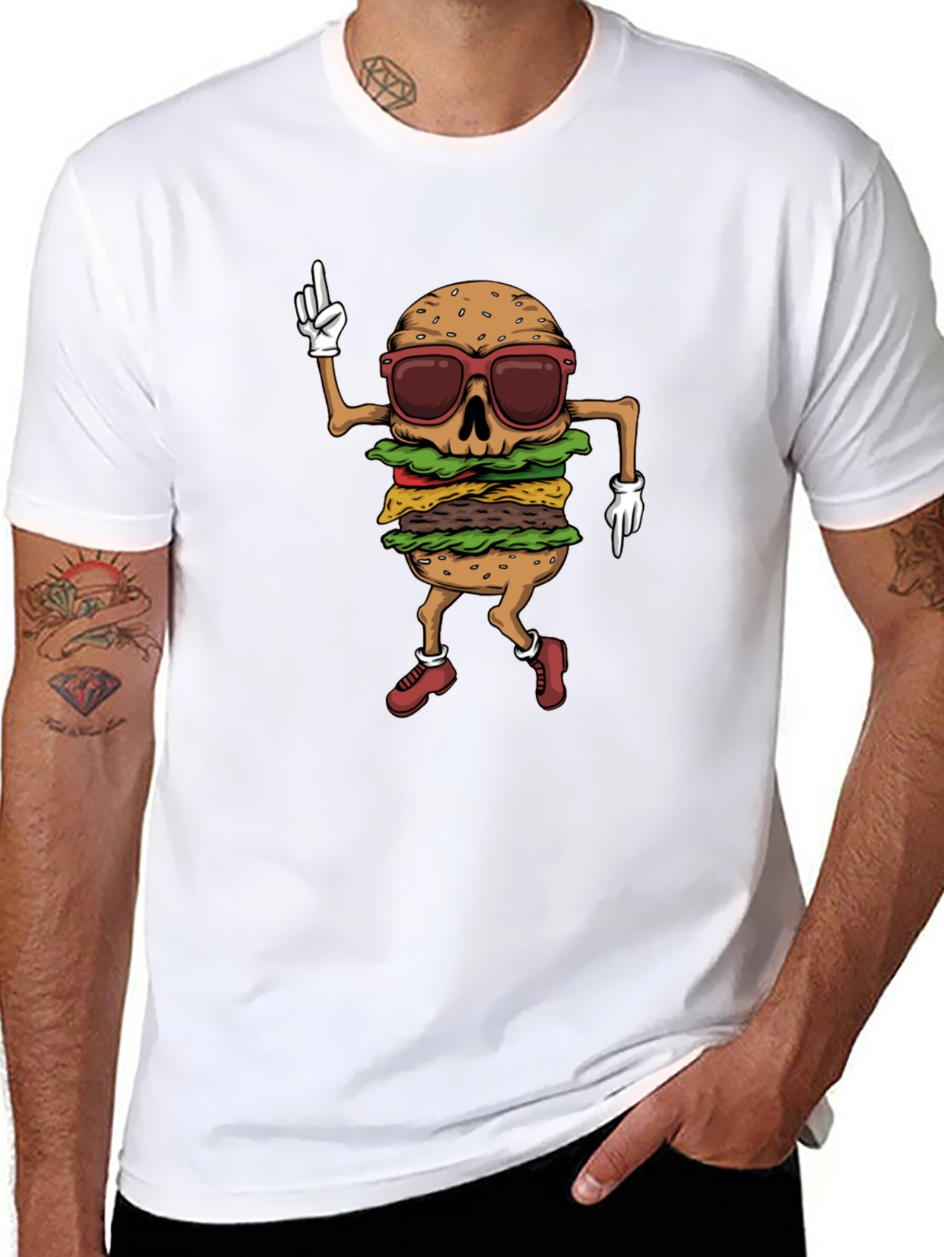 Black Burger Skeleton T-Shirt - Funny Graphic Tee view 8