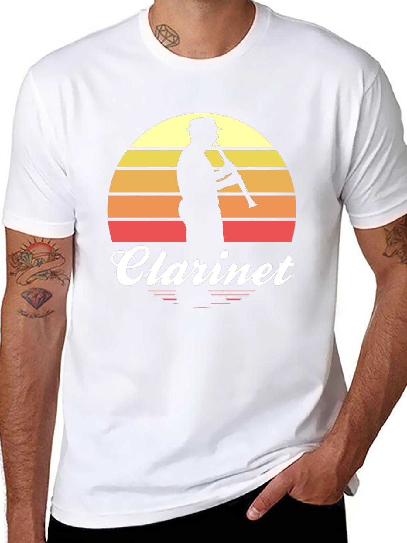 Black Vintage Clarinet Player T-Shirt view 8