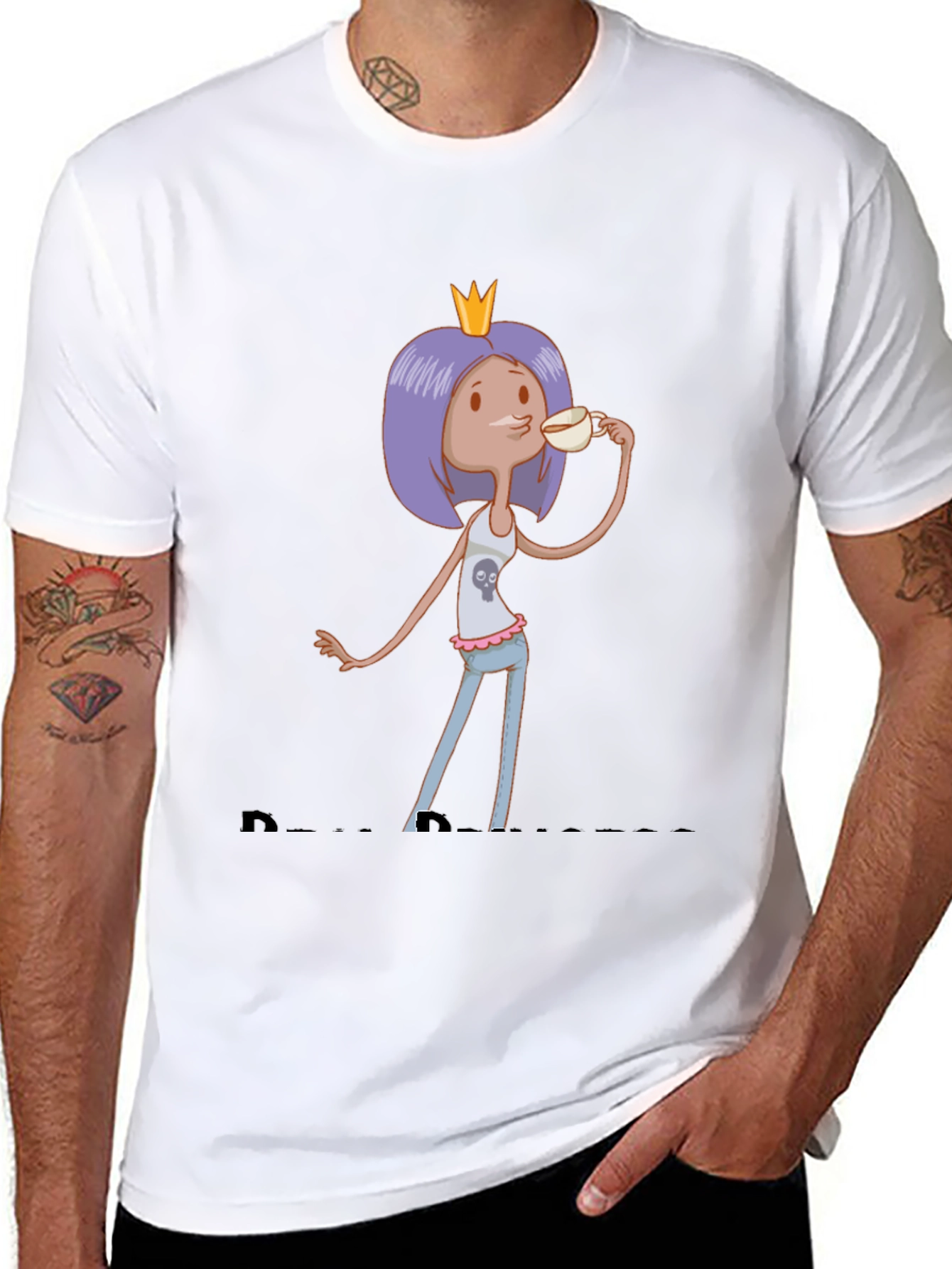 Black Cartoon Princess Tea Party T-Shirt view 8