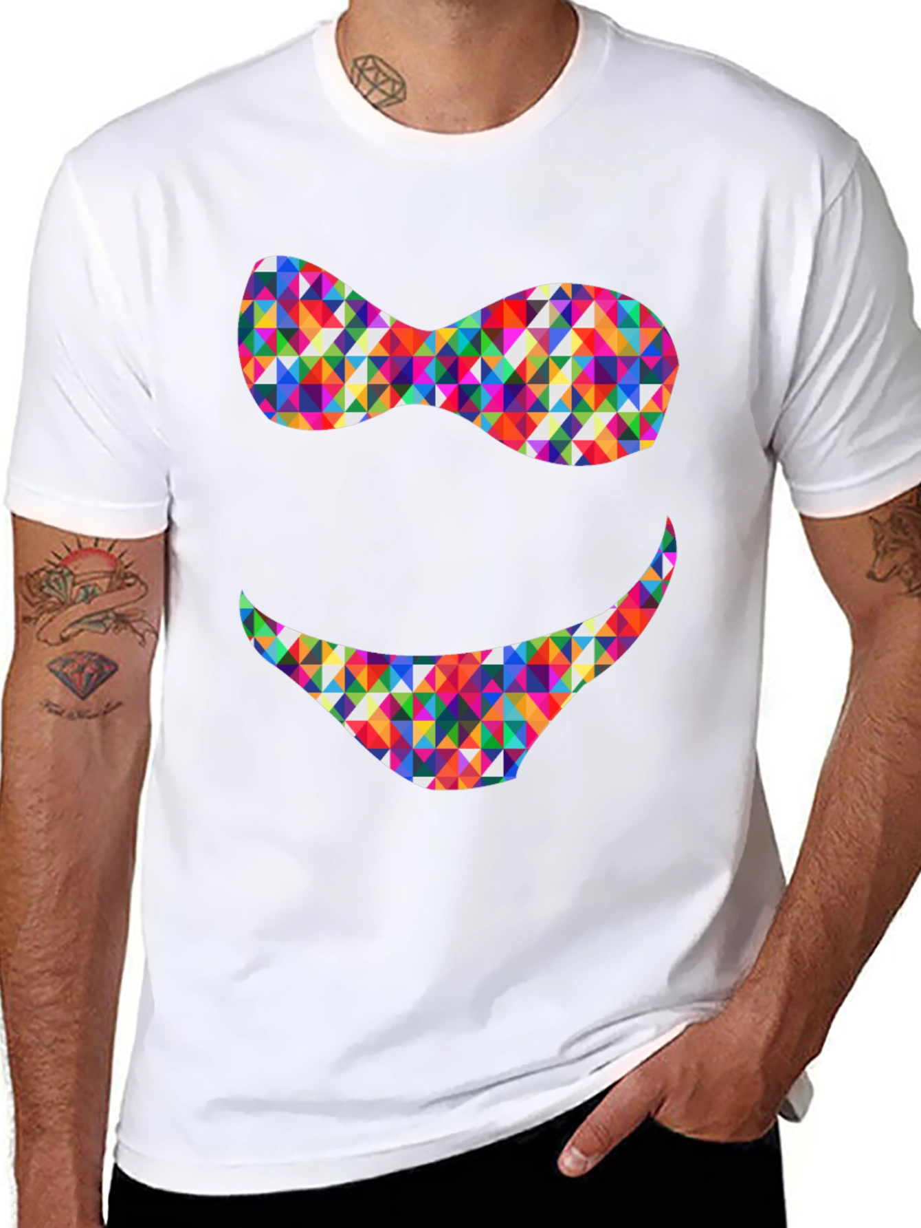 Black Colorful Triangle Smile Graphic Tee - Soft Cotton Blend view 8