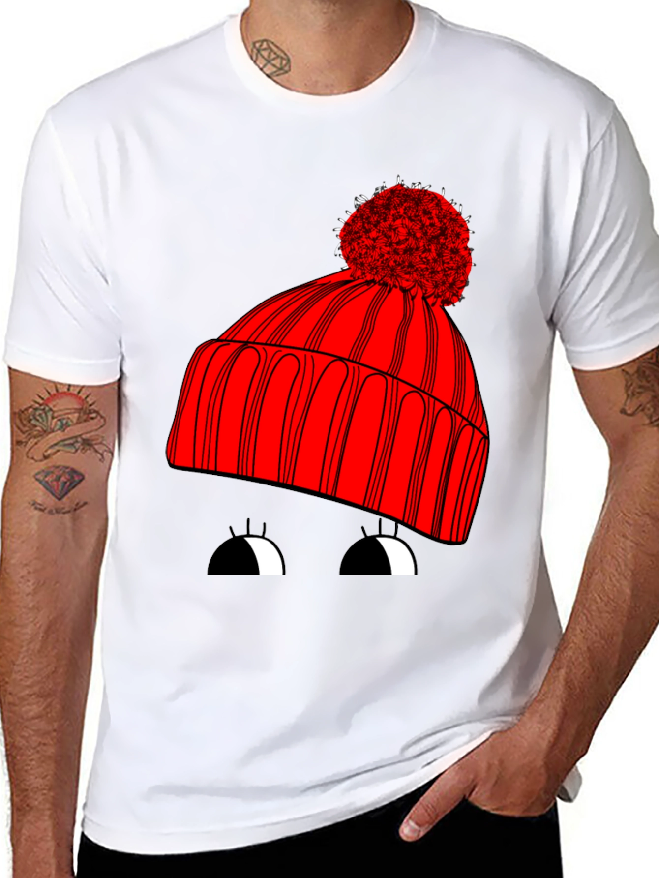 Black Whimsical Winter Hat Graphic Tee - Unisex Black T-Shirt view 8