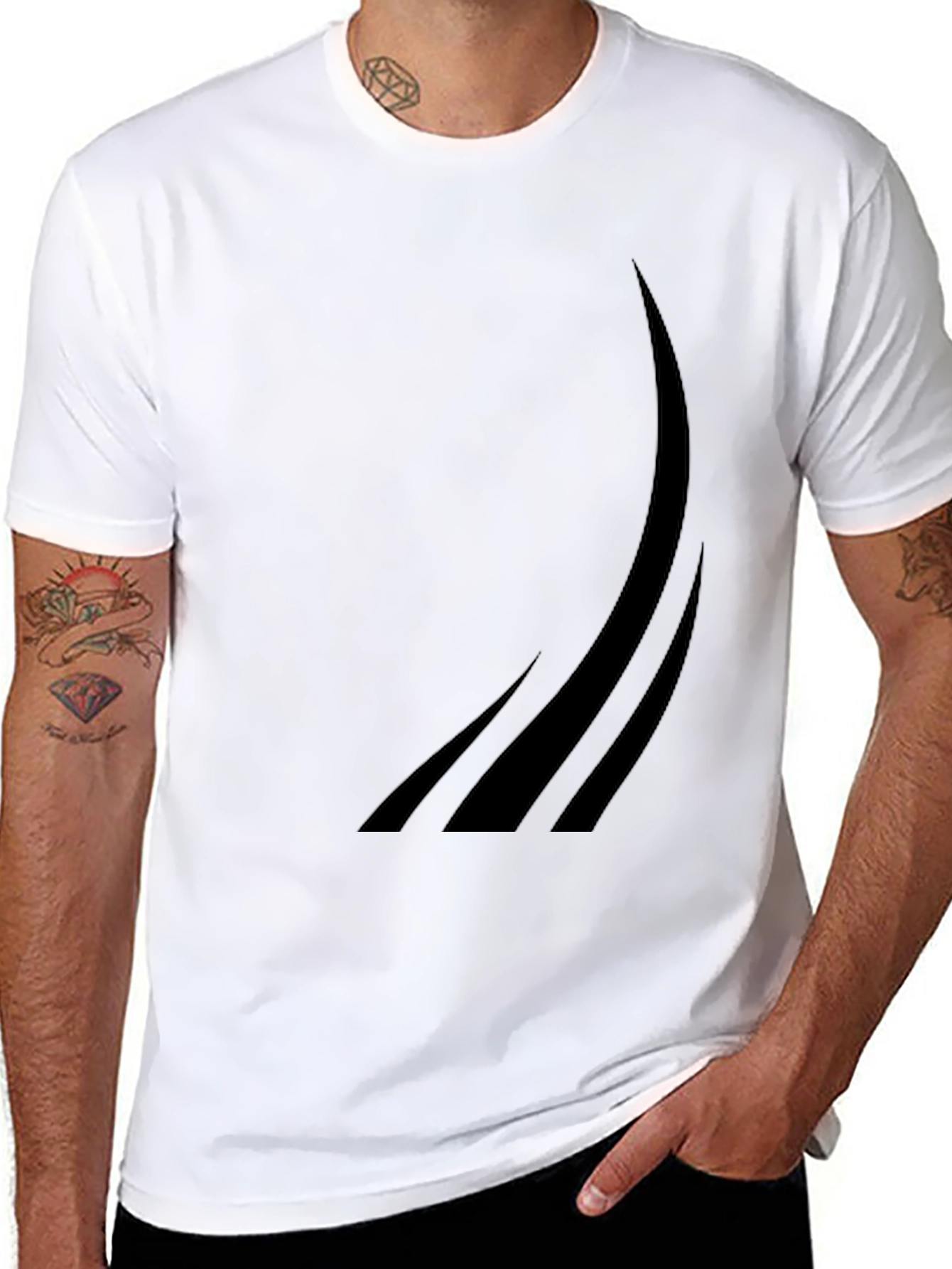 Black Men's Black Graphic Tee - Modern Curved Design view 8