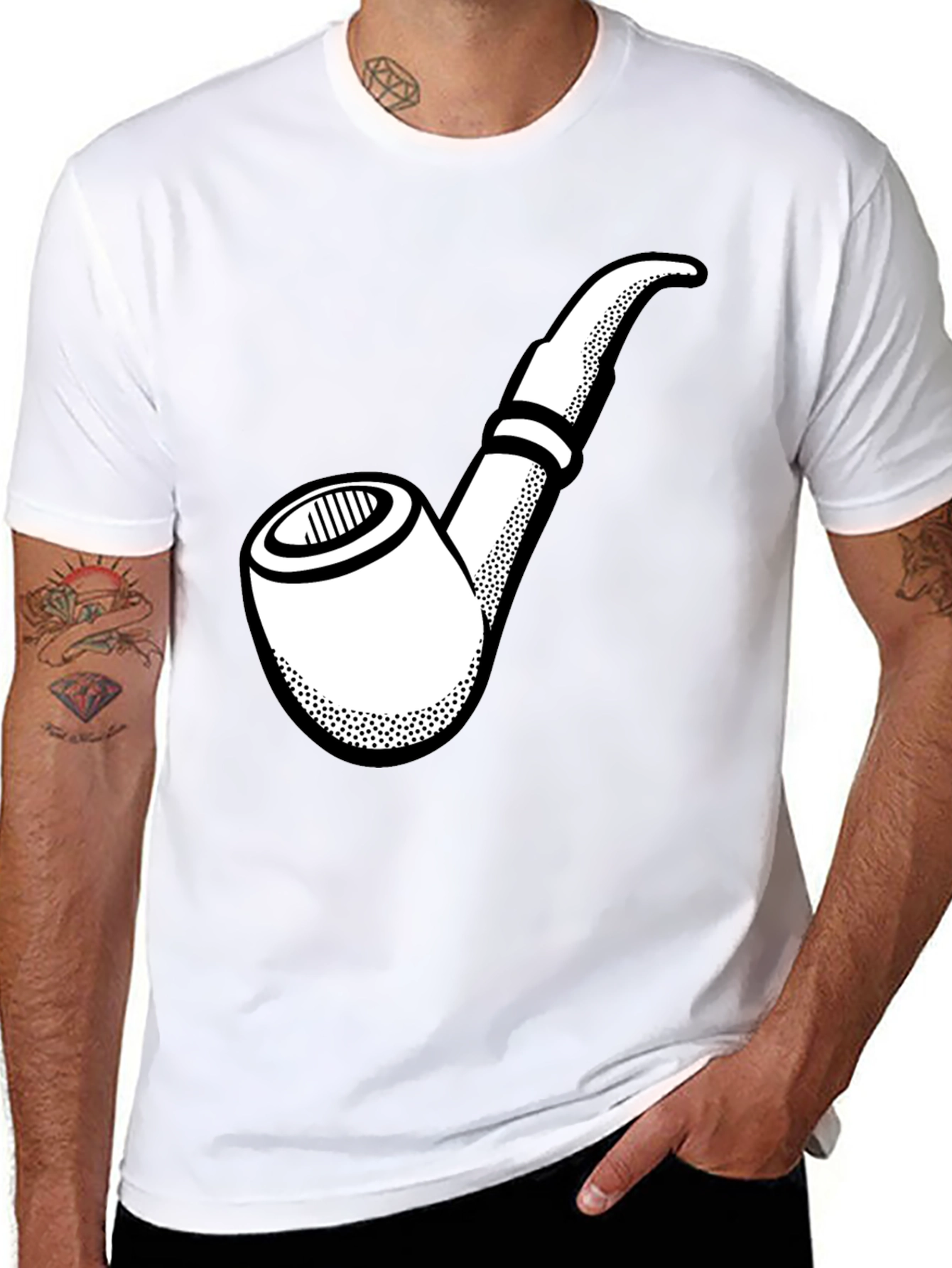 Black Smoking Pipe Graphic T-Shirt - Black Cotton Tee view 8