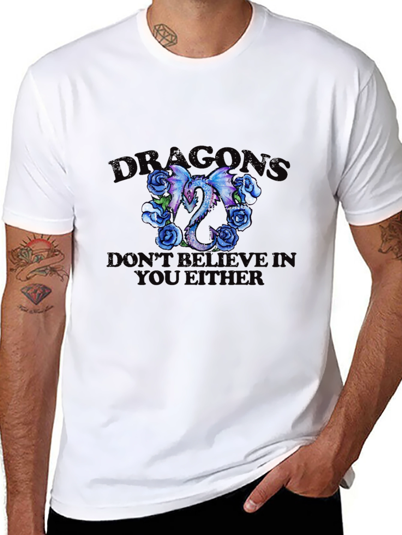 Dragons Roses Graphic Tee - 'Don't Believe You Either' Black T-Shirt - 8
