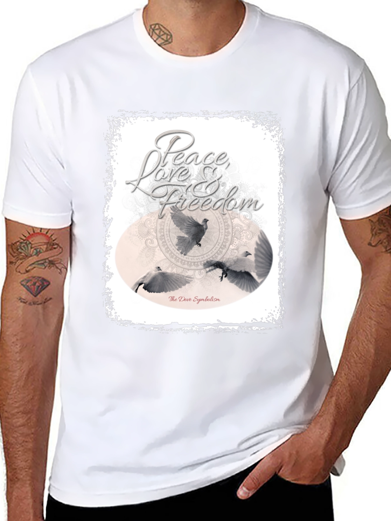 Black Peace Love Freedom Dove Graphic T-Shirt view 8