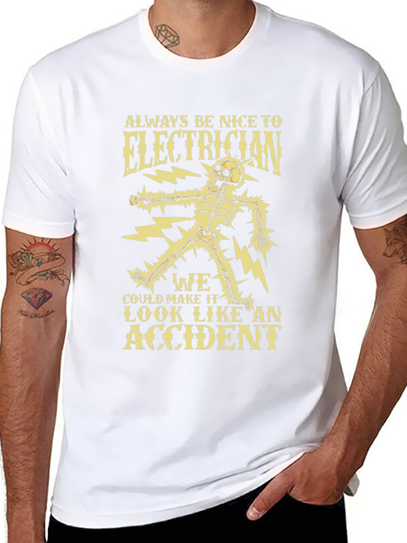 Black Electrician Skeleton Humor Graphic Tee view 8