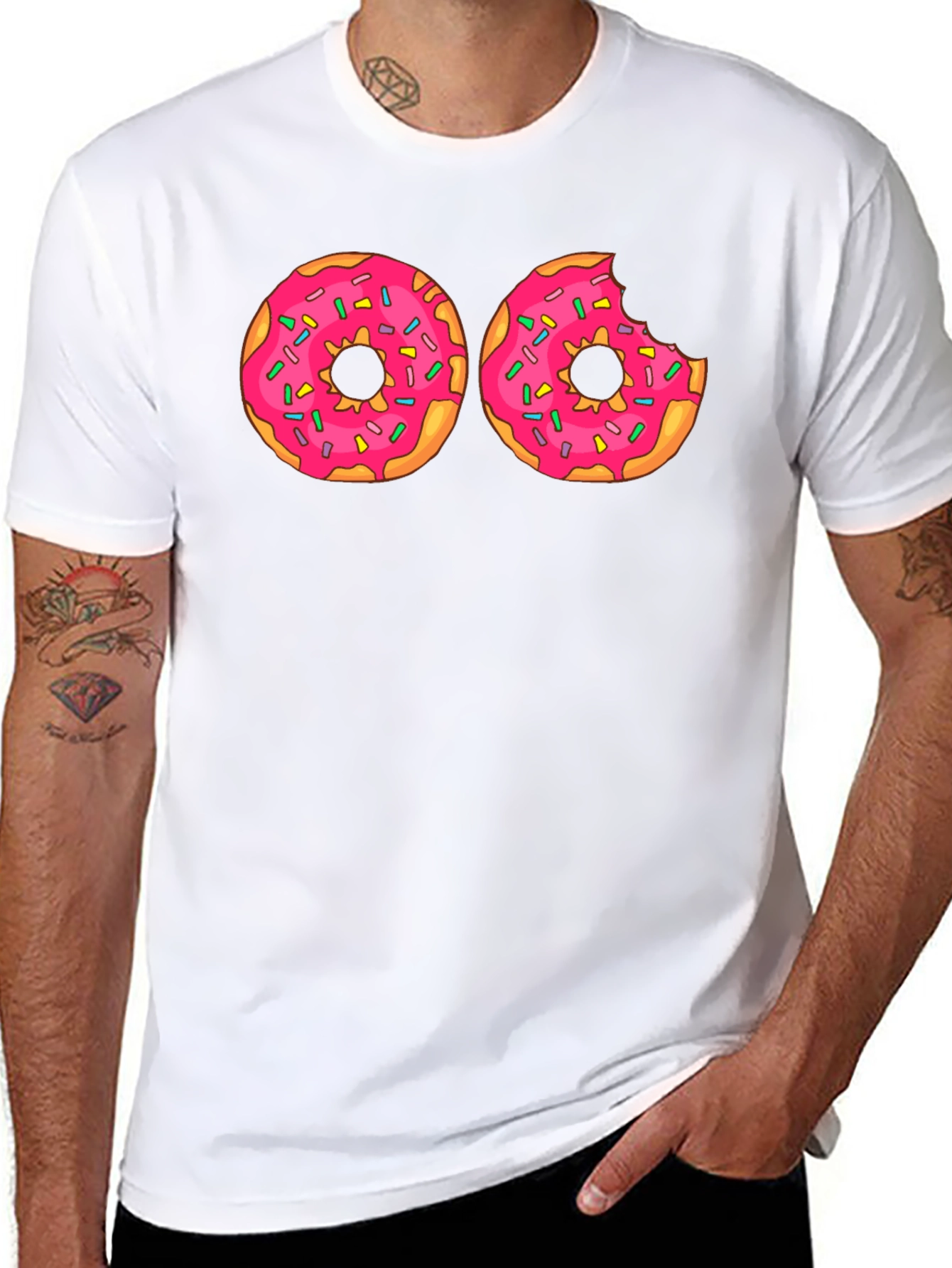 Black Donut Graphic T-Shirt - Pink Frosted Donuts Tee view 8
