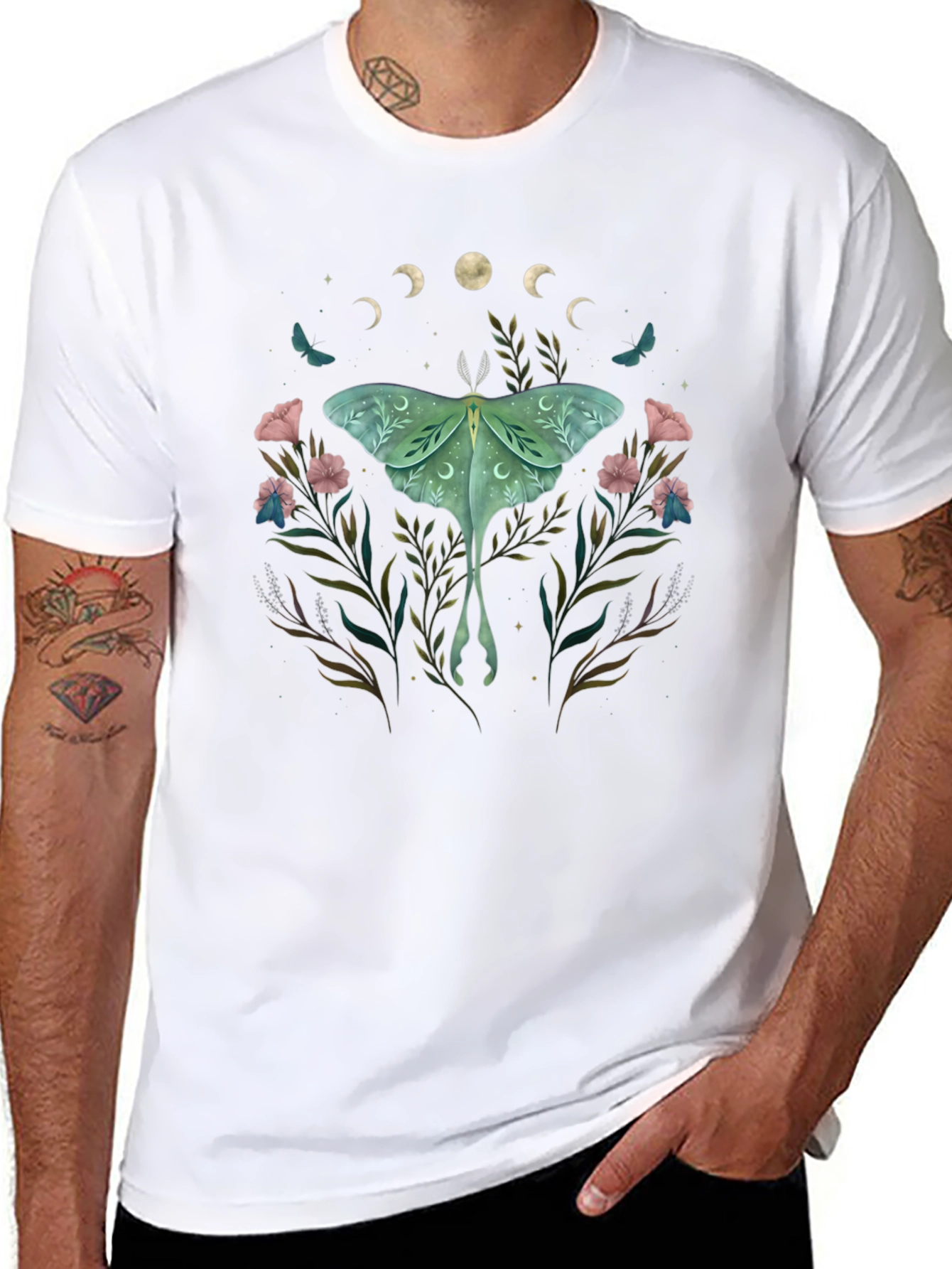 Black Luna Moth Floral T-Shirt view 8