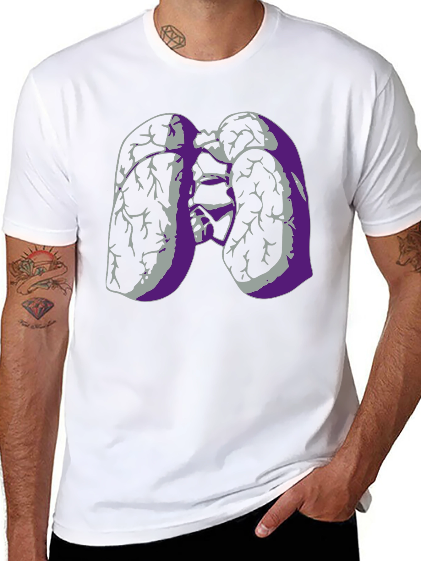 Black Lung Anatomy Graphic Print Black T-Shirt view 8
