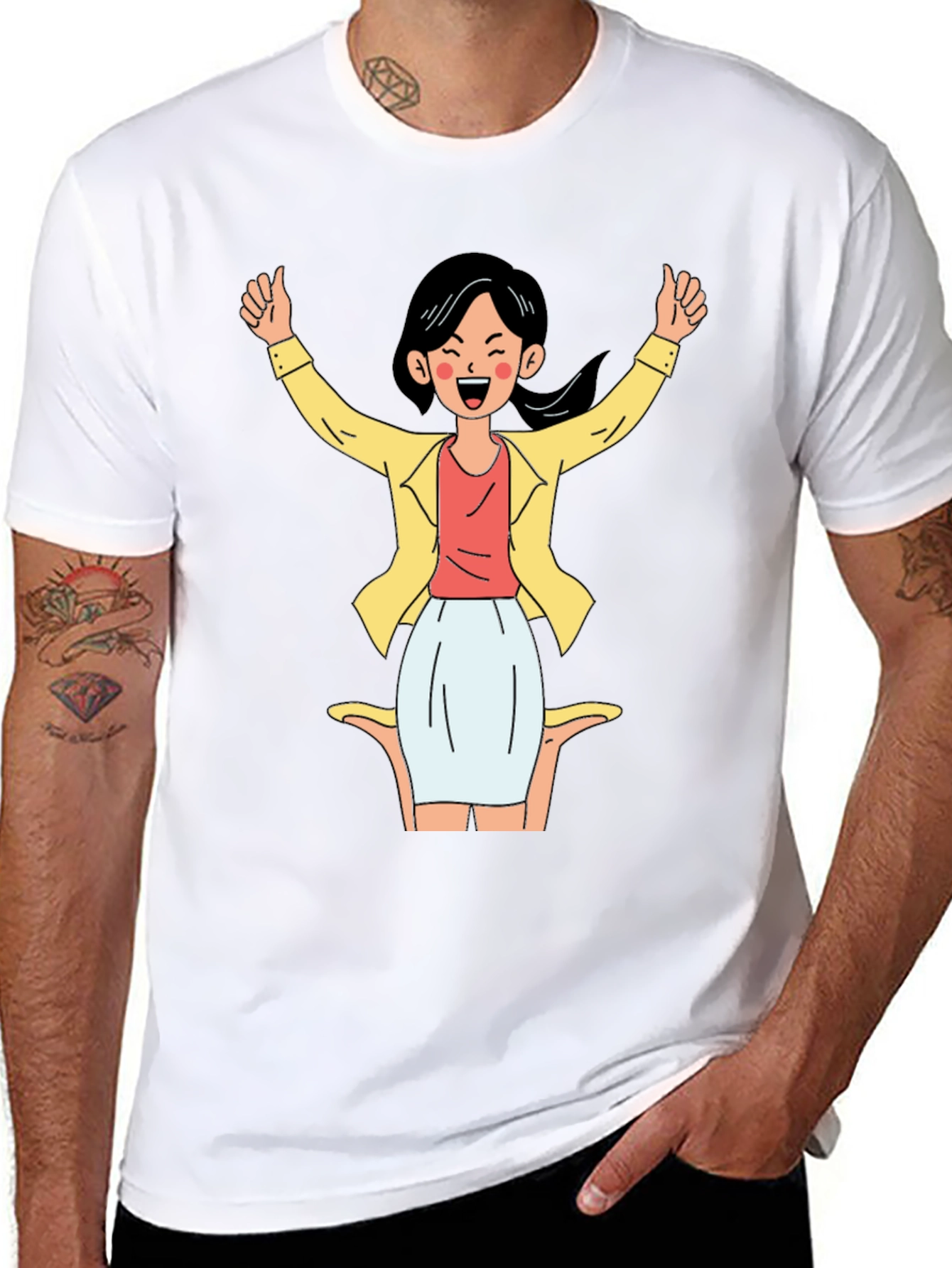 Black Black T-Shirt with Cartoon Woman Graphic view 8