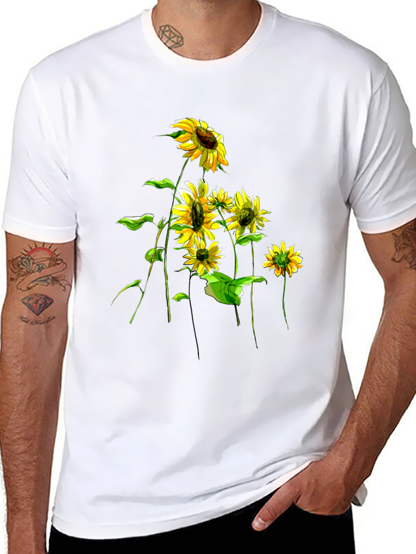 Black Sunflower Graphic Tee - Stylish Black T-Shirt view 8