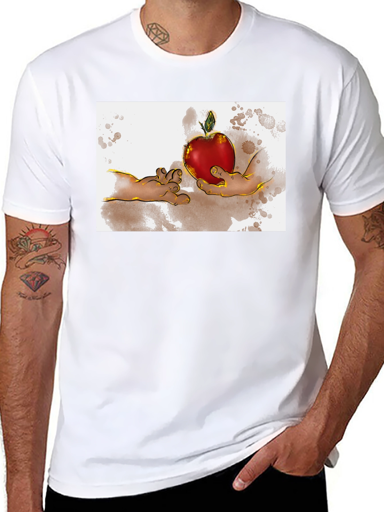 Black Creation of Adam Apple Graphic T-Shirt view 8