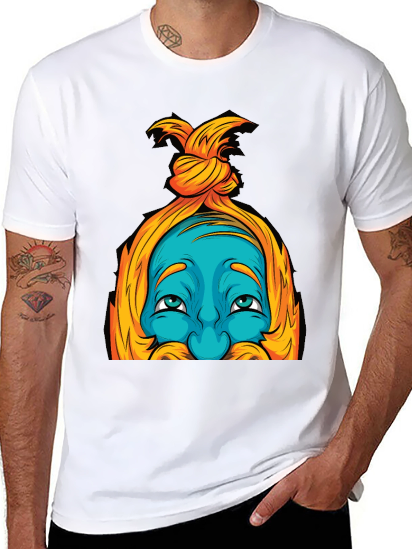 Black Blue Cartoon Face Graphic T-Shirt view 8