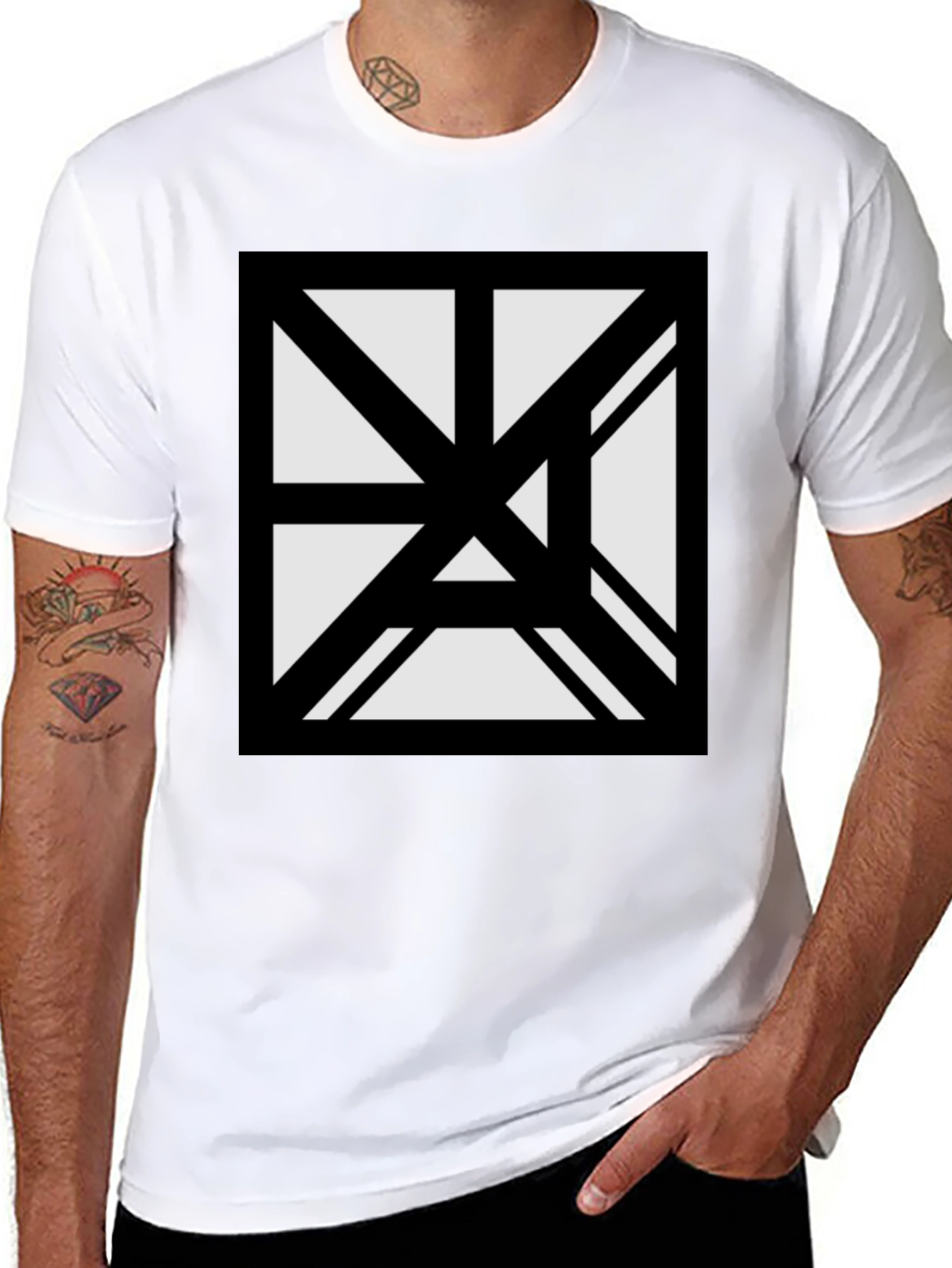 Black Abstract Geometric Graphic Black T-Shirt view 8
