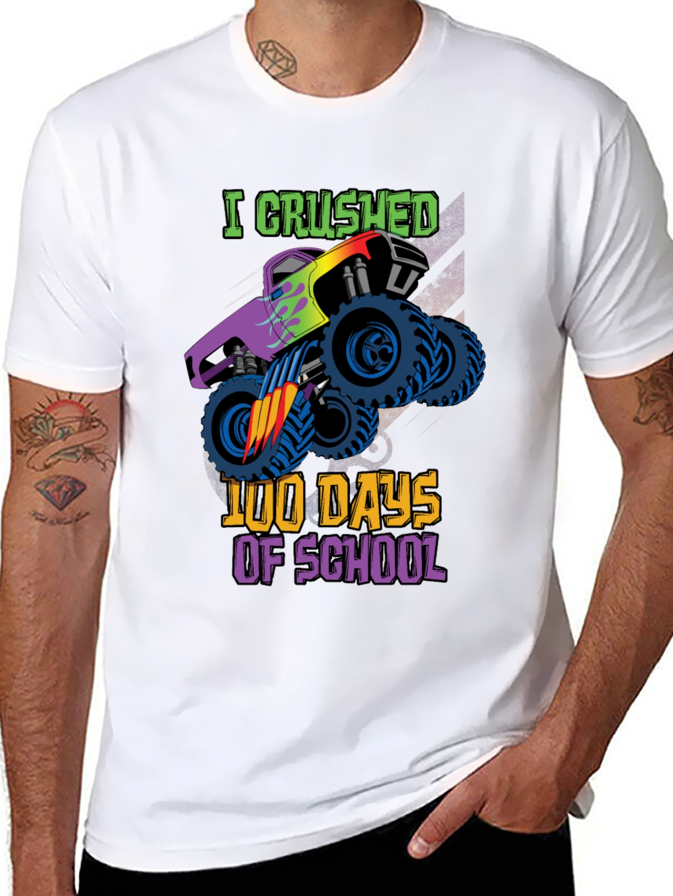 Black Crushed 100 Days of School Monster Truck T-Shirt view 8