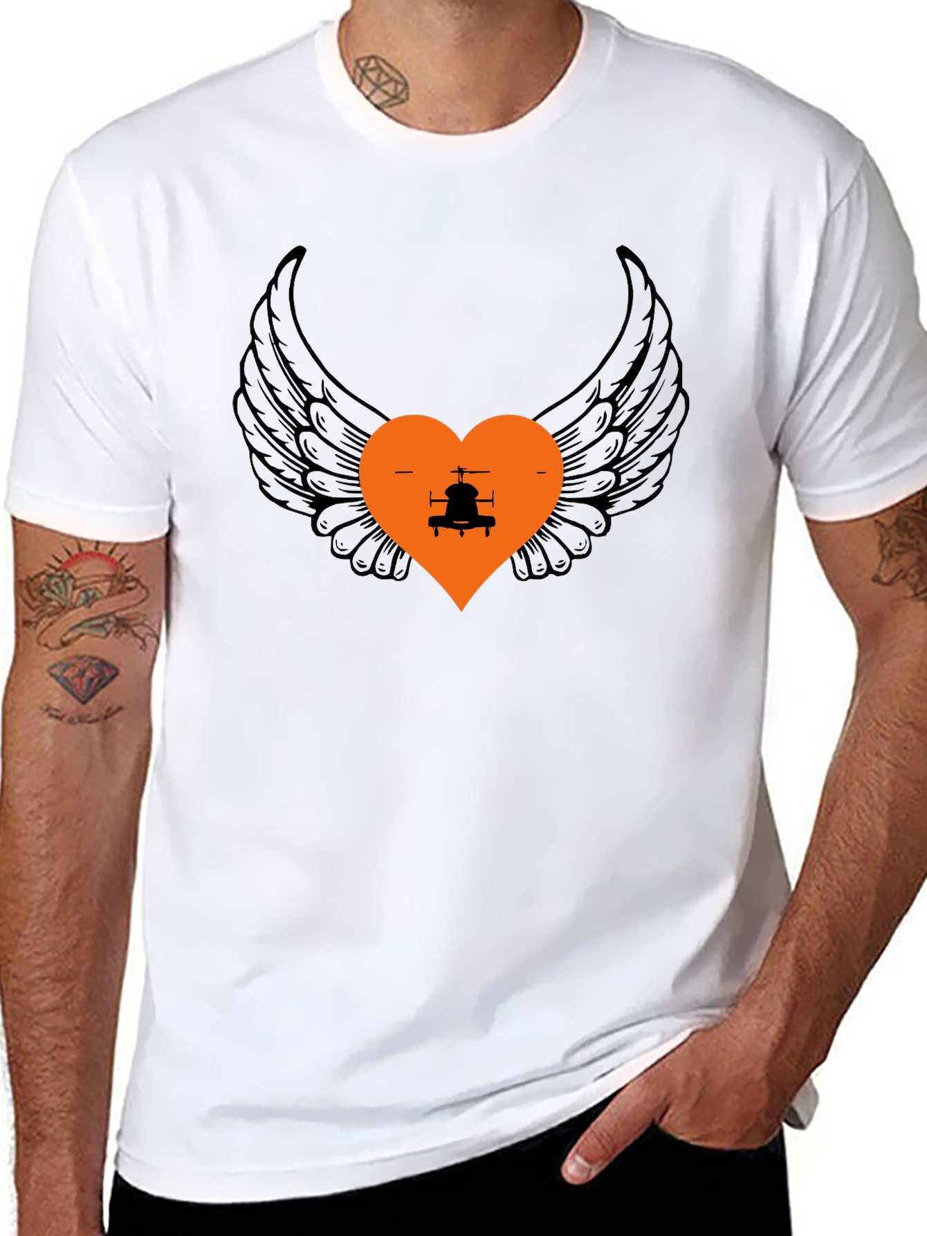Black Wings and Heart Helicopter Graphic Tee view 8