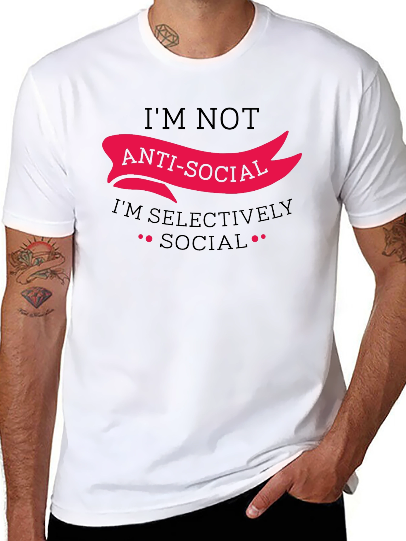 Black Anti-Social Selectively Social Funny Graphic Tee view 8