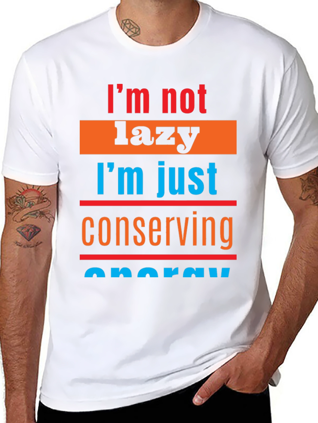 Black Lazy Conserving Energy Graphic Tee view 8