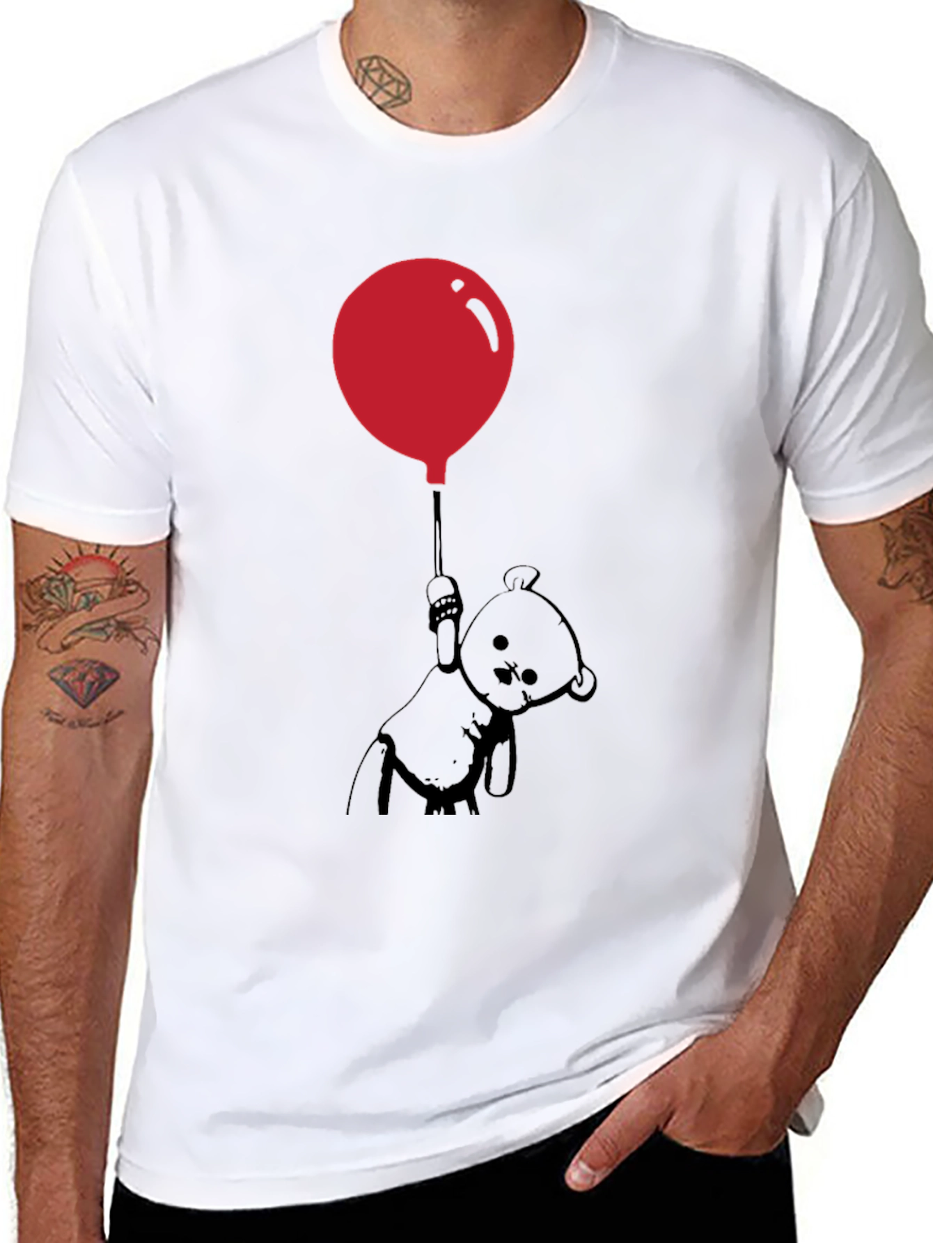 Black Whimsical Teddy Bear Balloon Graphic Tee - Black view 8