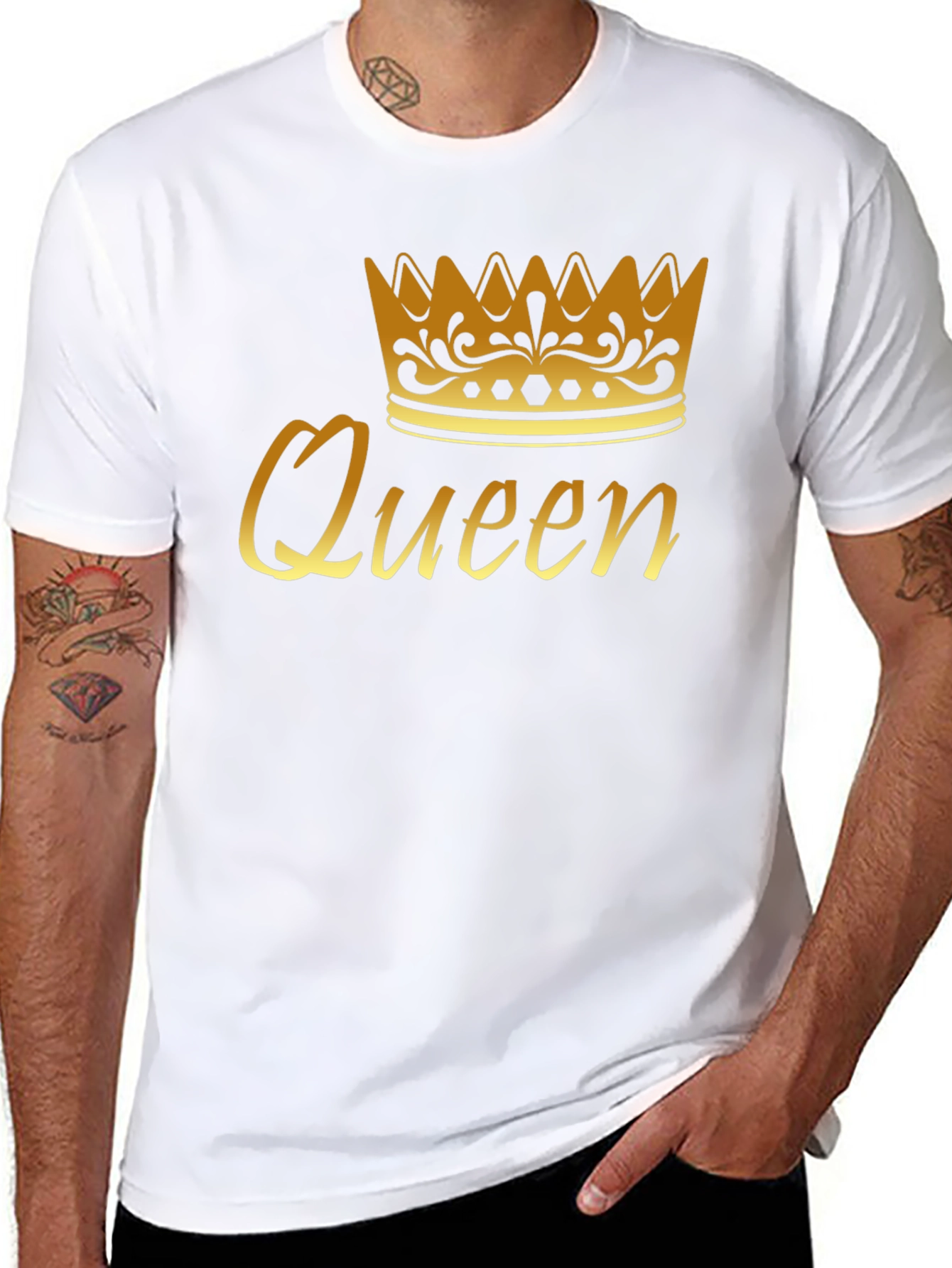 Queen Crown Graphic Tee - Gold Print Black T-Shirt - 8