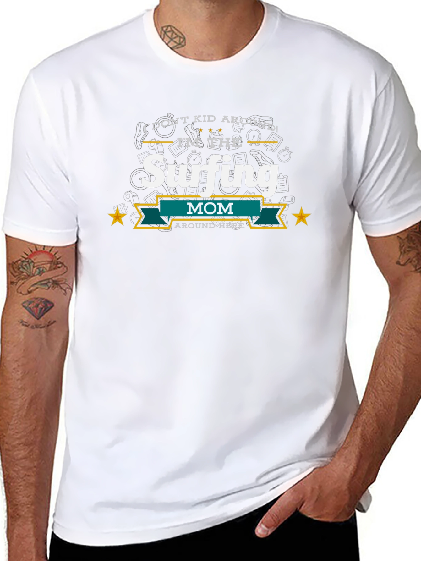 Black Surfing Mom T-Shirt - Black Cotton Blend view 8