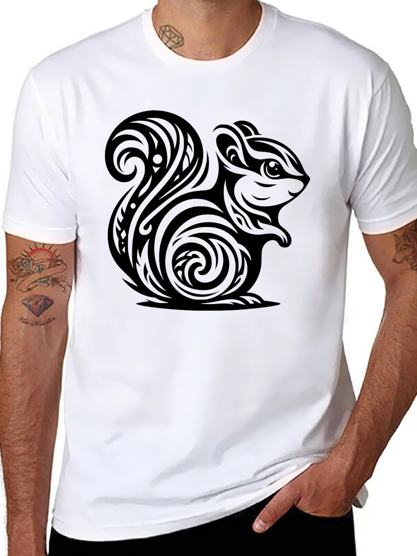 Black Tribal Squirrel Graphic Tee - Modern Black T-Shirt view 8