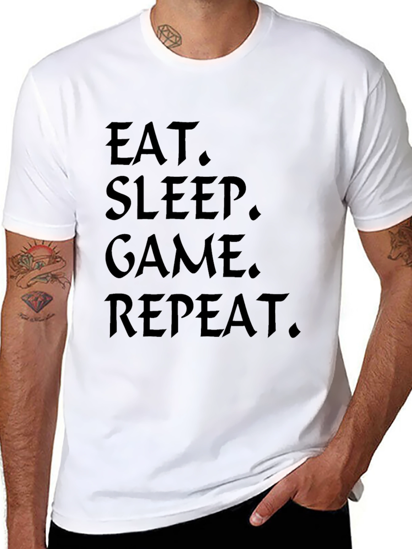 Black Eat Sleep Game Repeat Black T-Shirt view 8