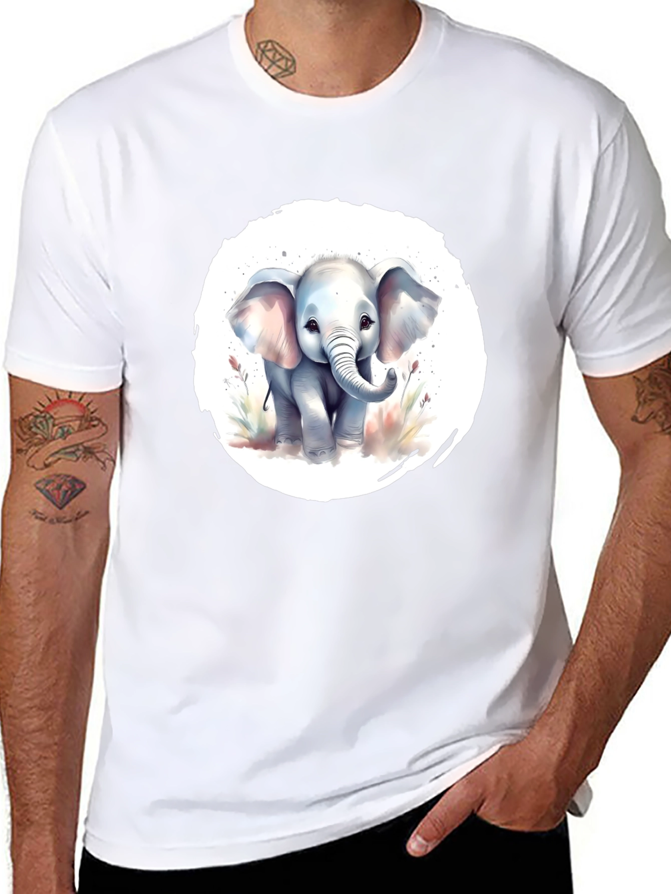 Black Cute Baby Elephant Graphic T-Shirt view 8