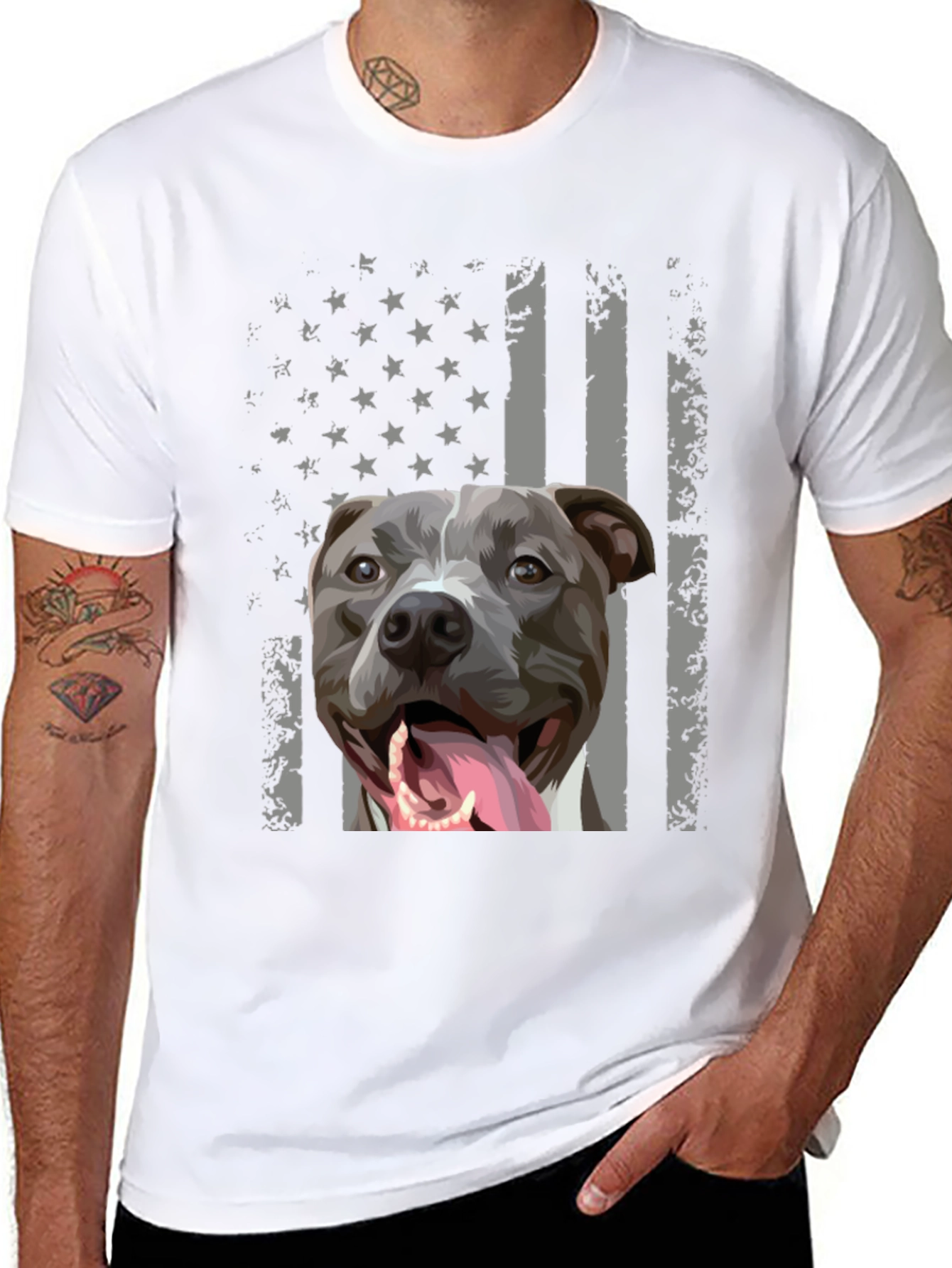 Black American Pitbull Flag T-Shirt view 8
