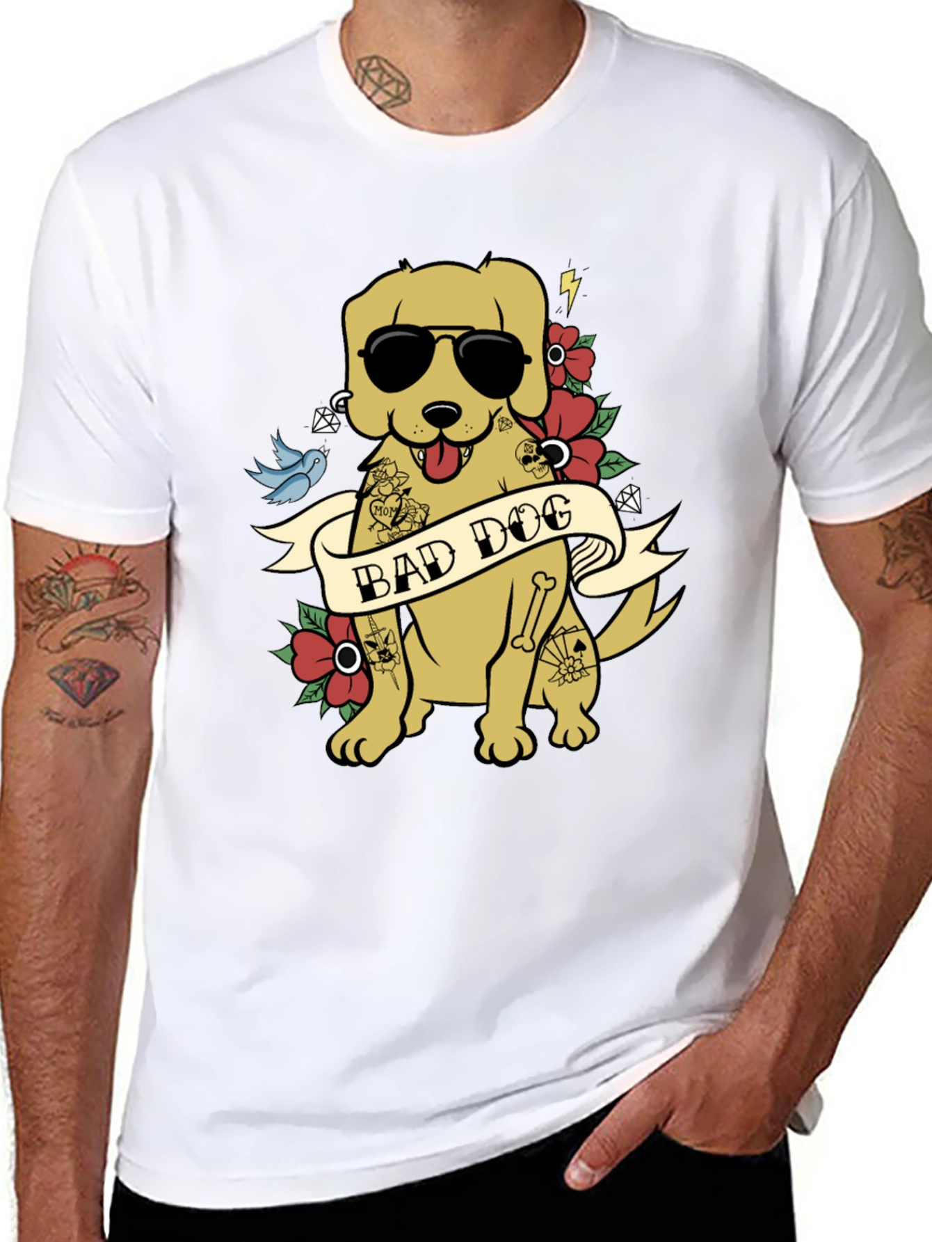 Bad Dog Graphic Tee - Funny Tattooed Dog T-Shirt - 8