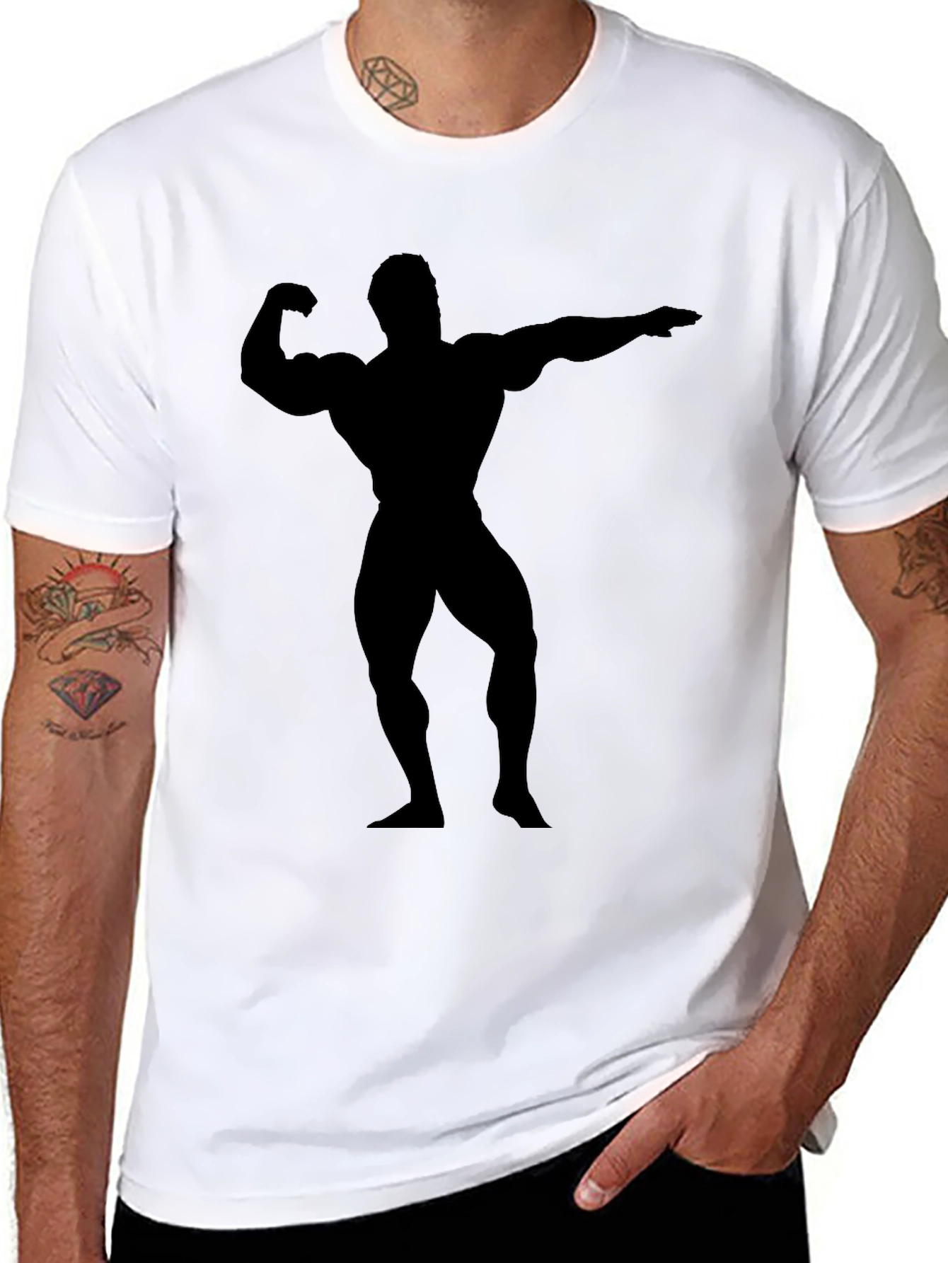 Black Black Bodybuilder Silhouette T-Shirt view 8