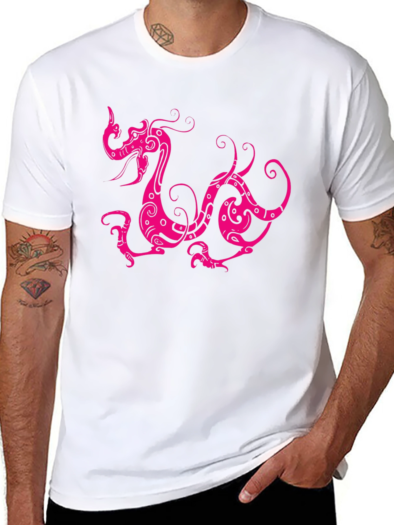 Black Black T-Shirt with Pink Dragon Design view 8