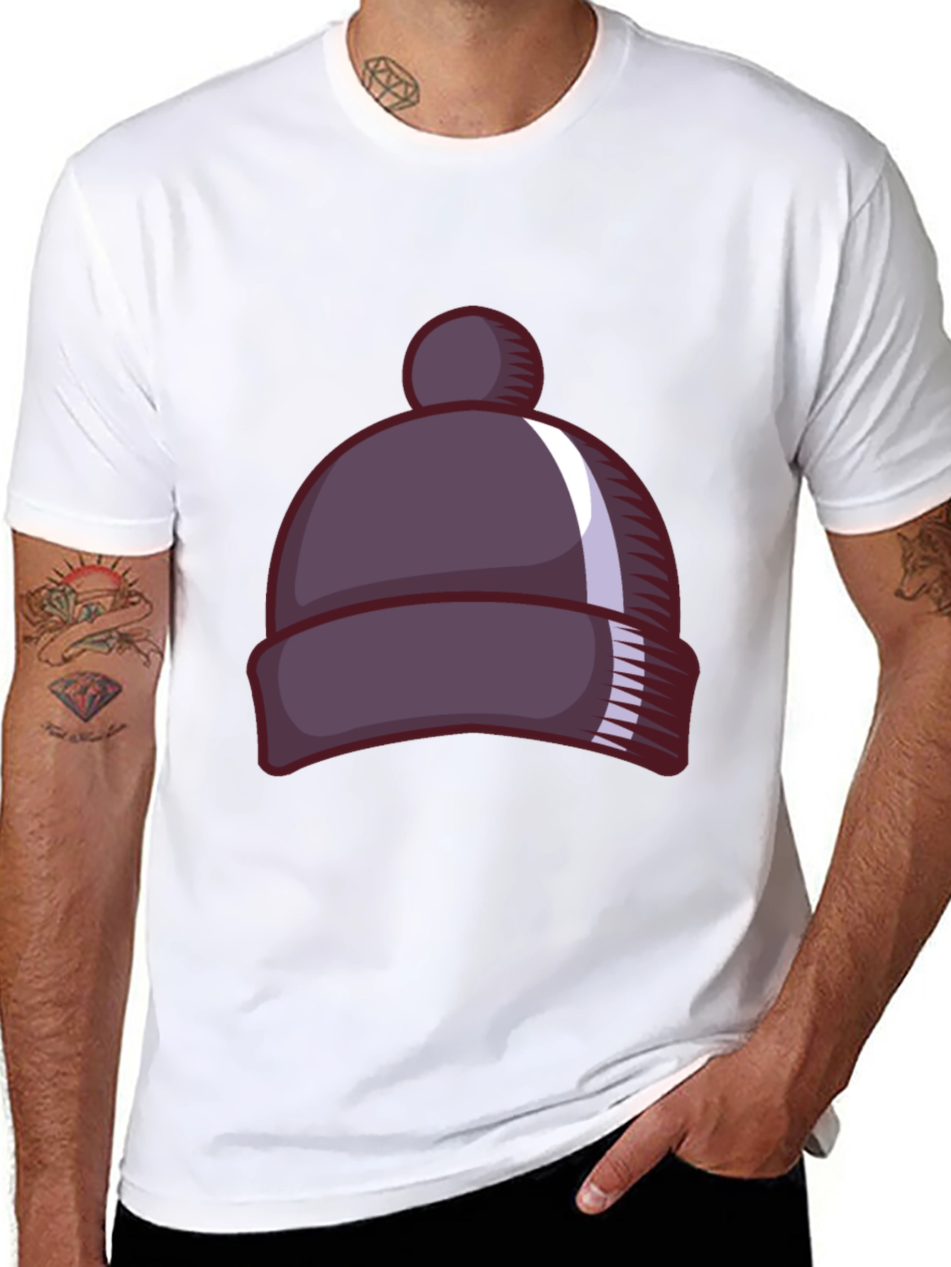 Black Cartoon Beanie Graphic Tee - Stylish Black T-Shirt view 8