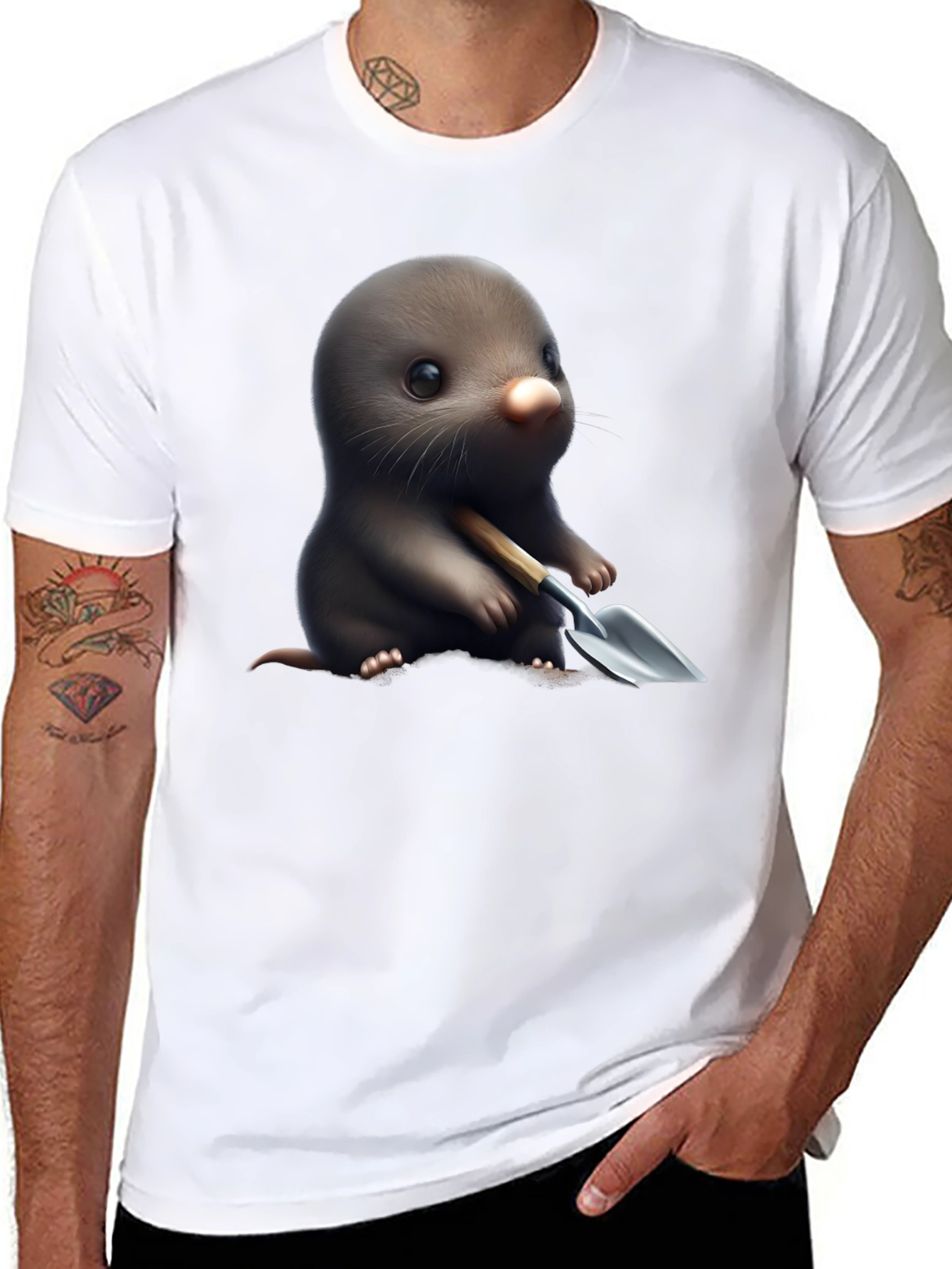 Black Cute Mole with Shovel Graphic T-Shirt view 8