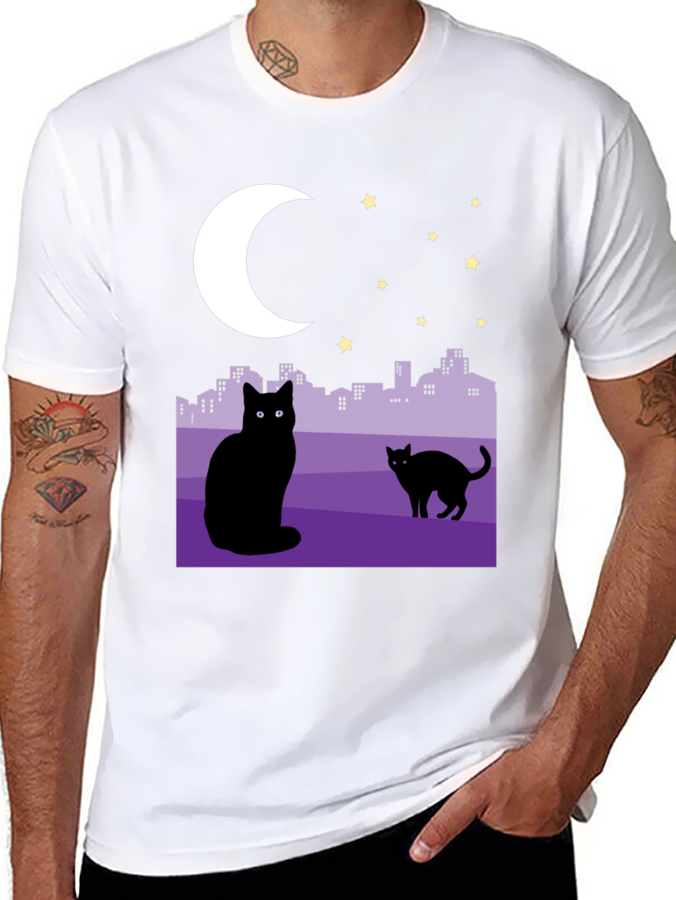 Black Cats Under the Moon Graphic T-Shirt view 8