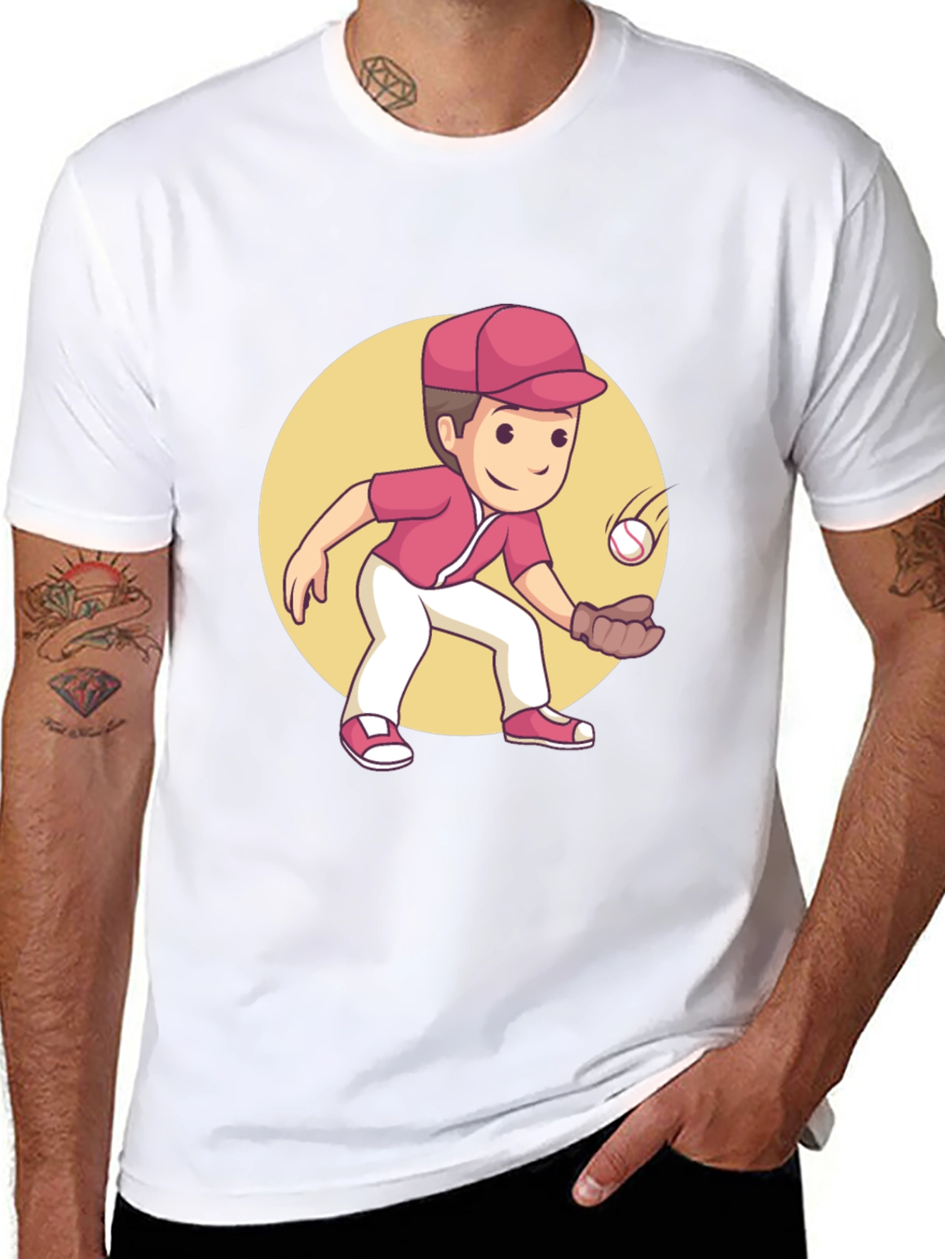 Black Cartoon Baseball Player Graphic Tee view 8
