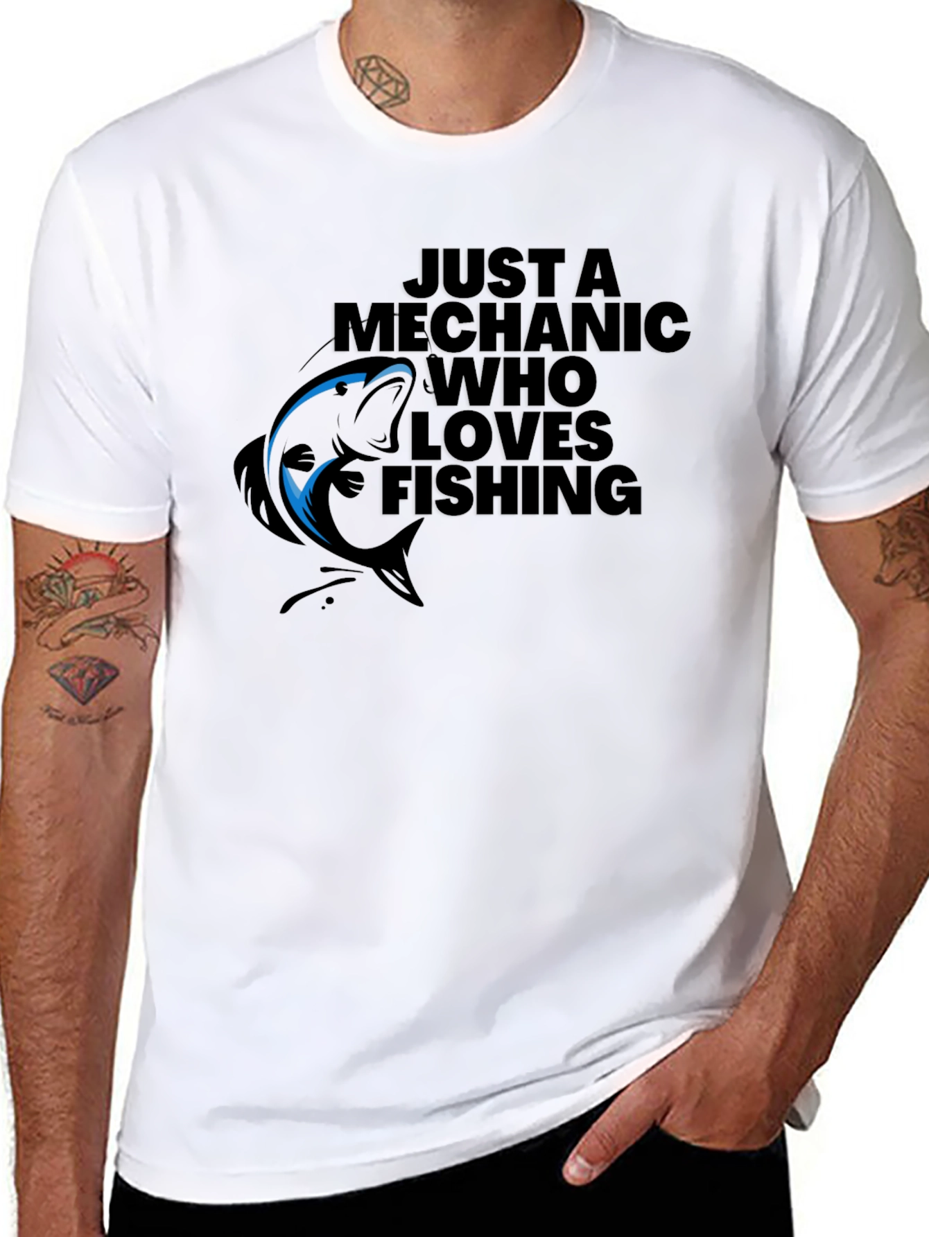 Black Mechanic Who Loves Fishing Black Graphic T-Shirt view 8