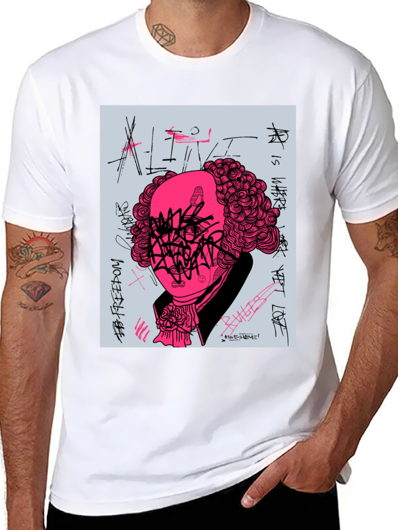 Black Graphic Print T-Shirt - Street Art Design view 8