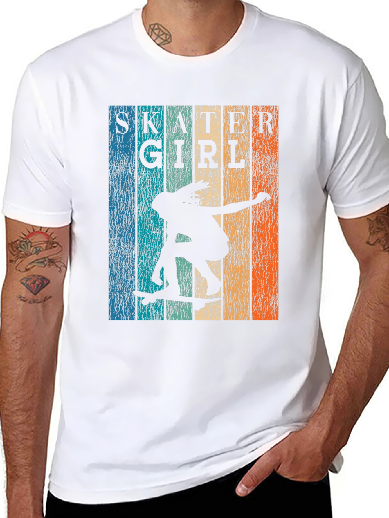 Black Skater Girl Retro Graphic T-Shirt view 8