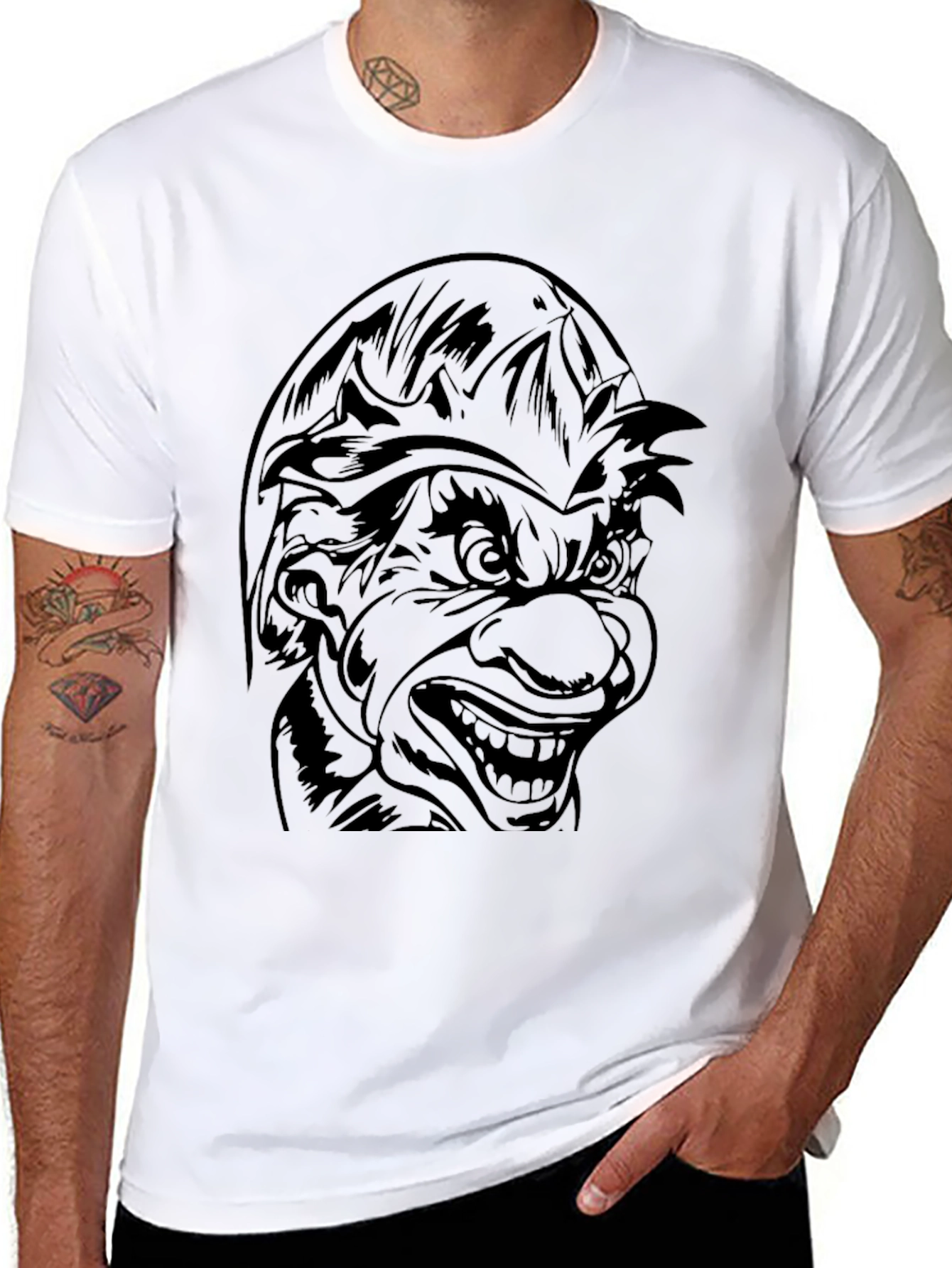 Black Men's Black T-Shirt - Goblin Face Graphic Tee view 8