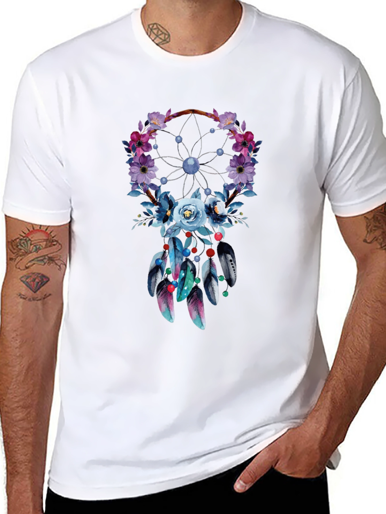 Black Floral Dreamcatcher Graphic Tee - Stylish Comfort view 8