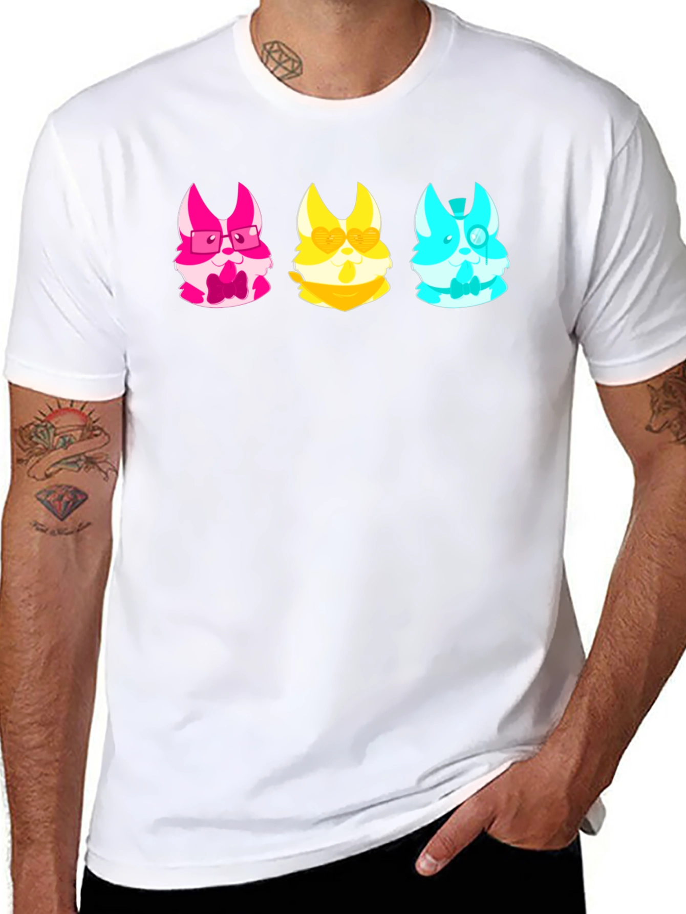 Black Trendy Tee with Kawaii Animal Character Trio view 8