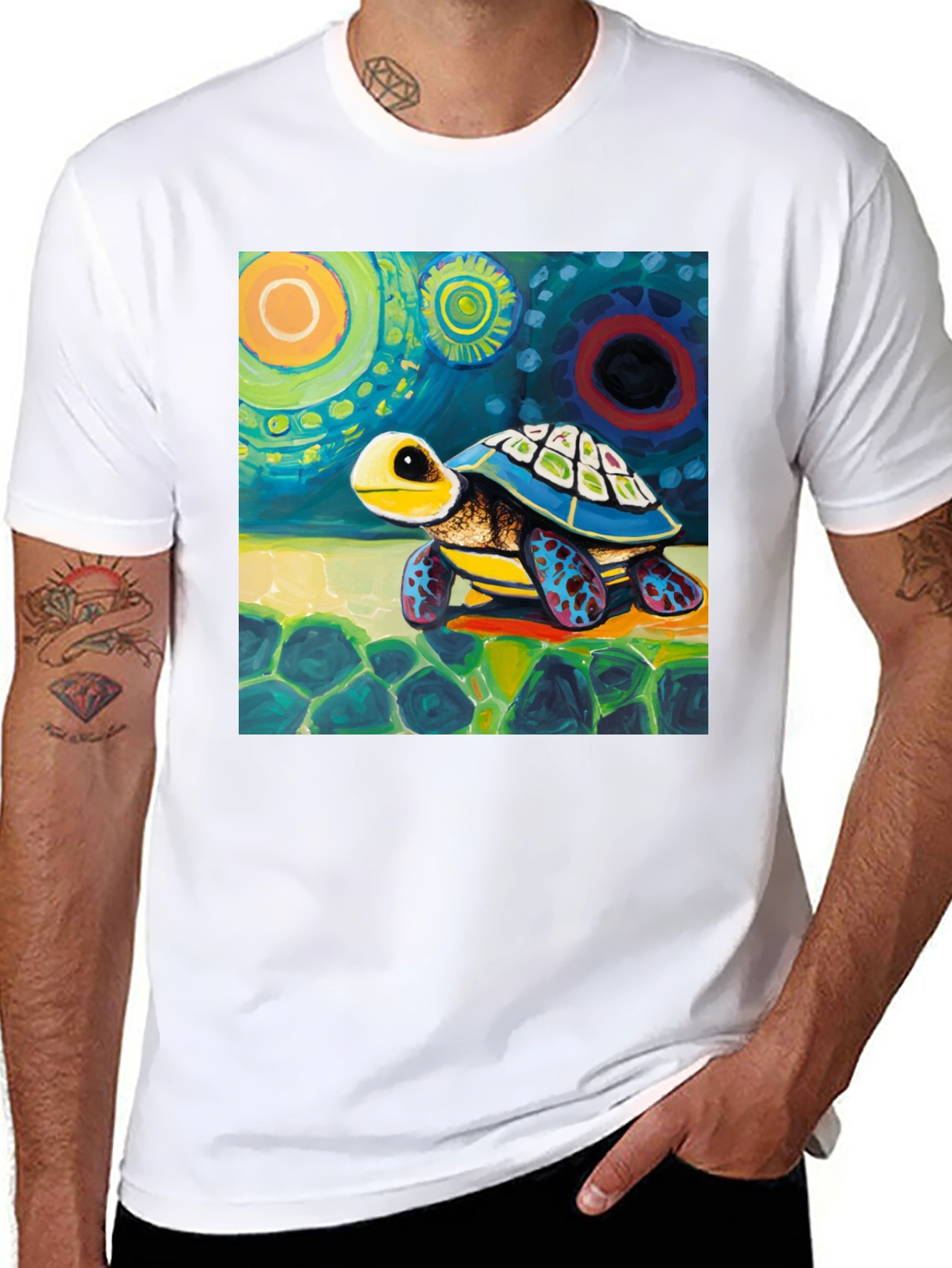 Black Artistic Turtle Graphic Tee - Unique Design view 8