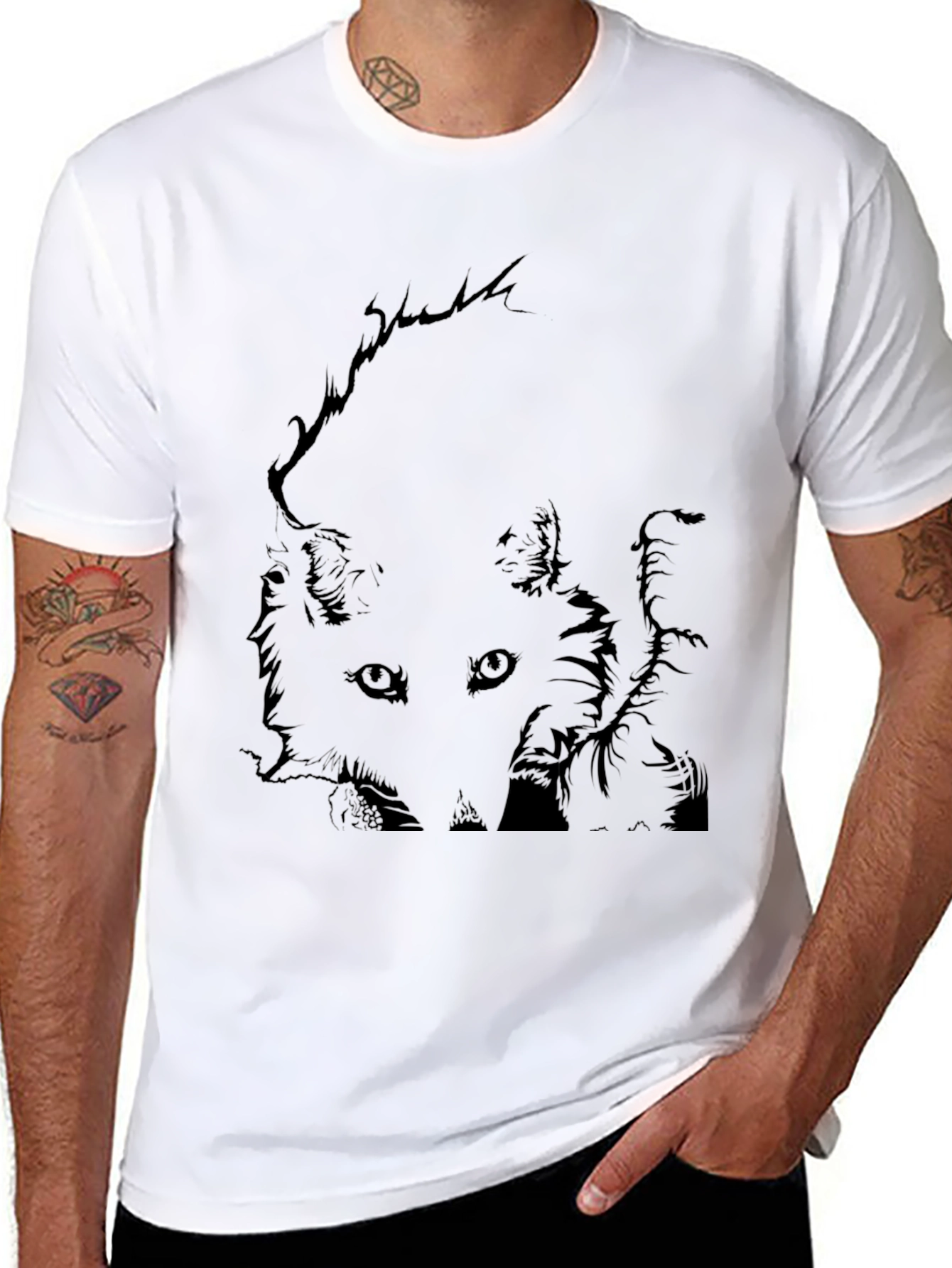 Black Black T-Shirt with Fox Graphic Print for Men view 8