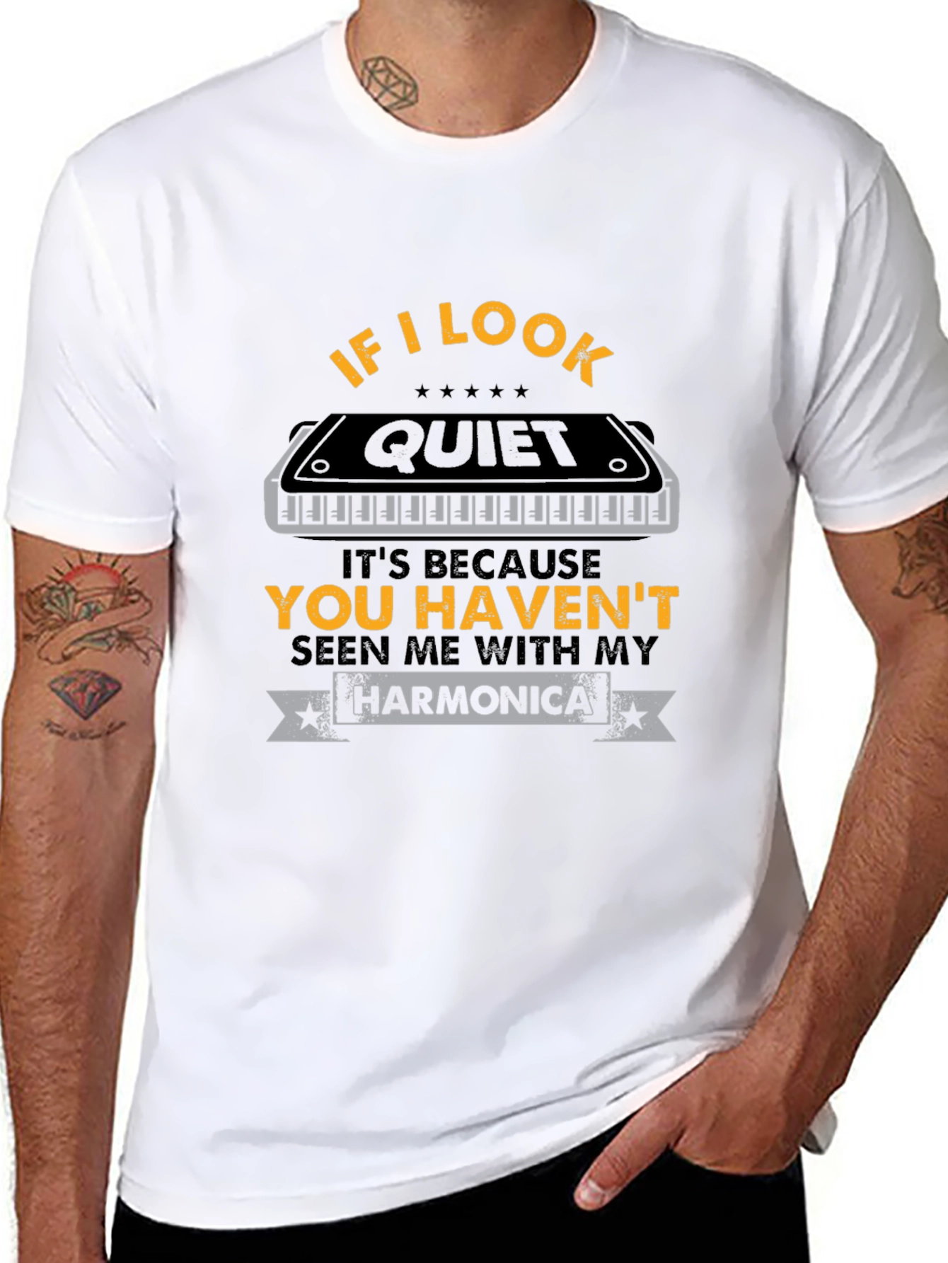 Black If I Look Quiet Harmonica T-Shirt view 8