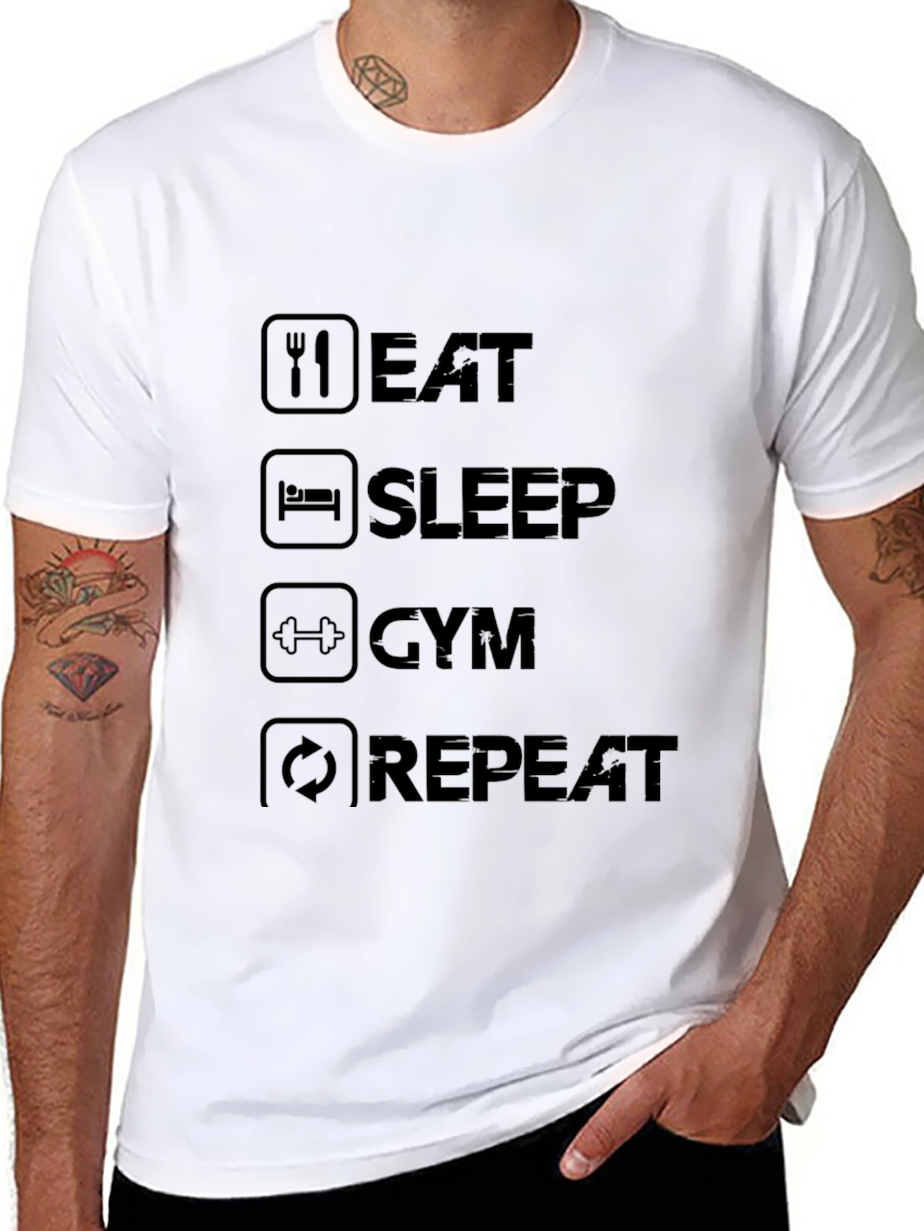 Black Eat Sleep Gym Repeat Black Graphic Tee view 8