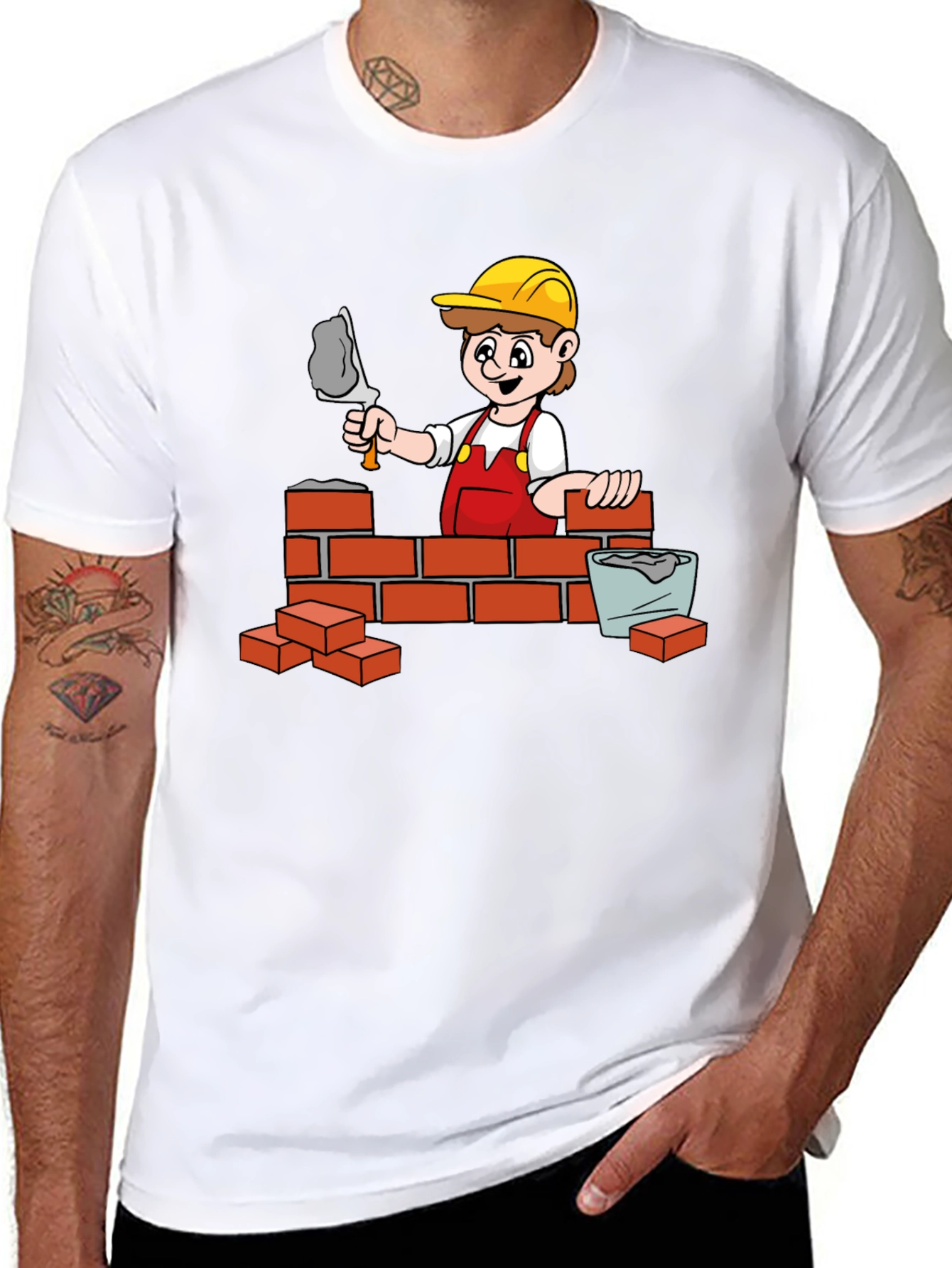 Black Construction Cartoon Graphic T-Shirt view 8