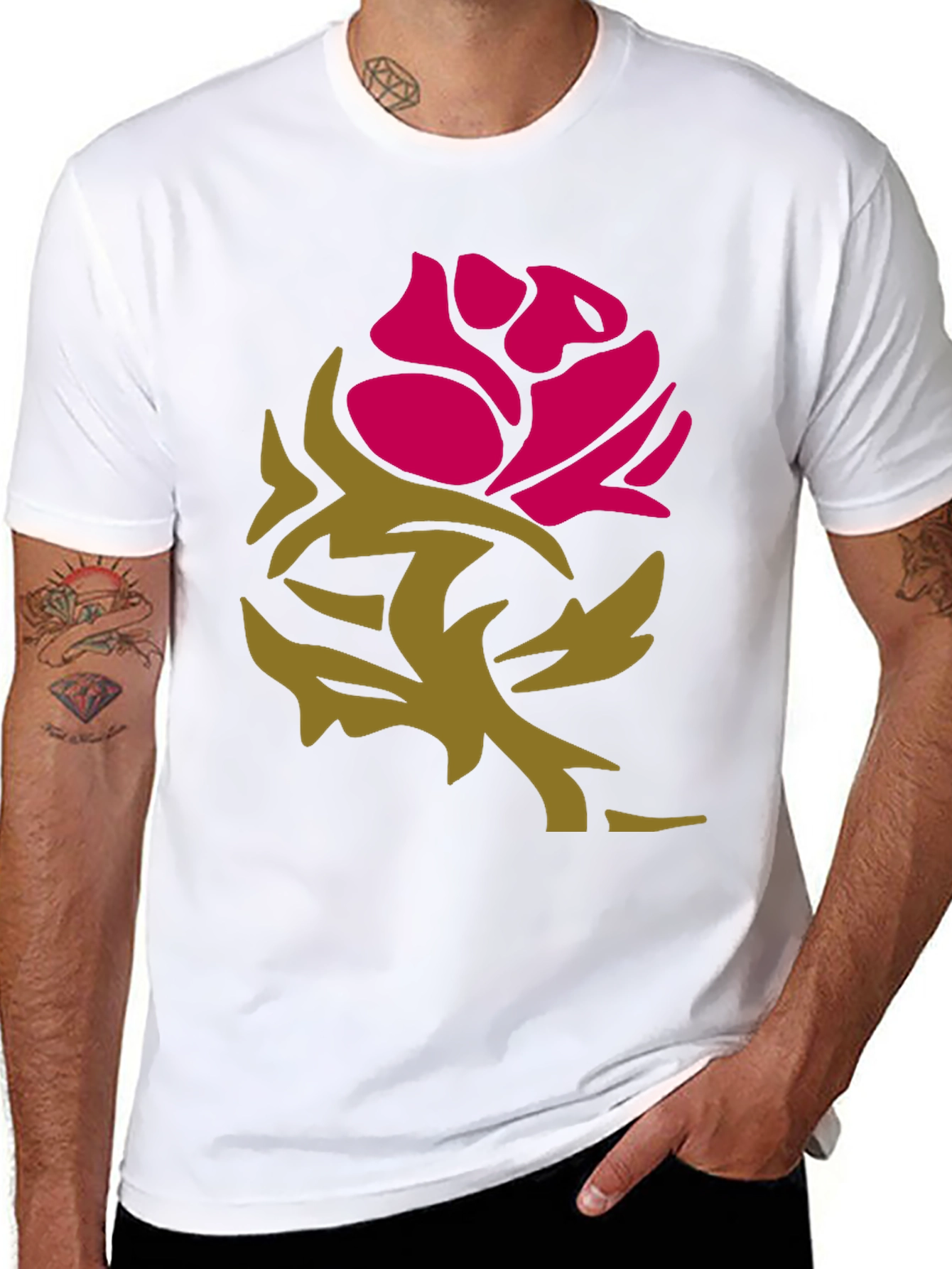 Black Stylish Rose Graphic Black T-Shirt view 8