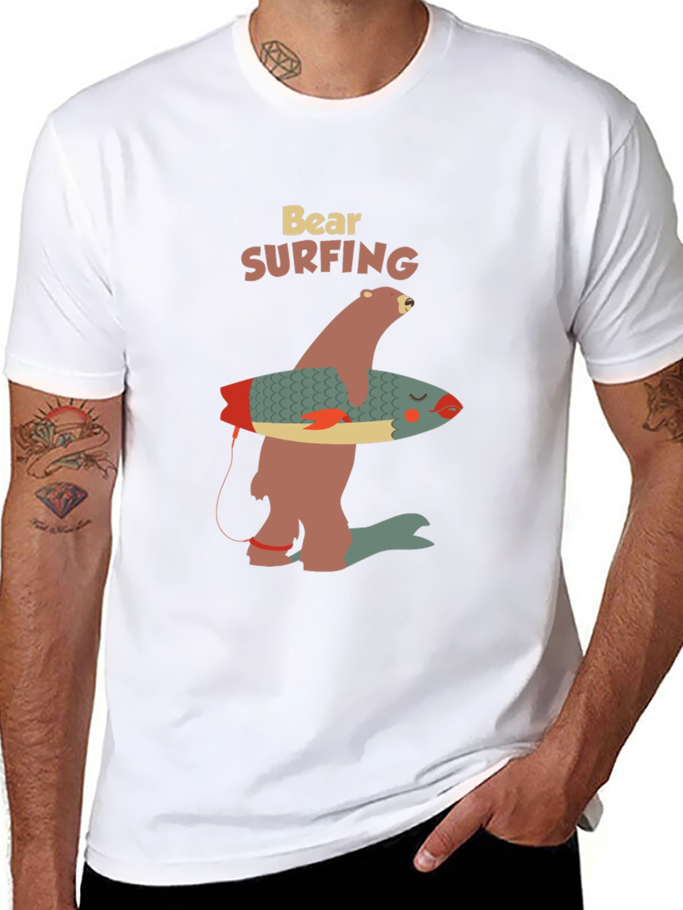Black Bear Surfing Graphic Tee - Cool Casual Wear view 8