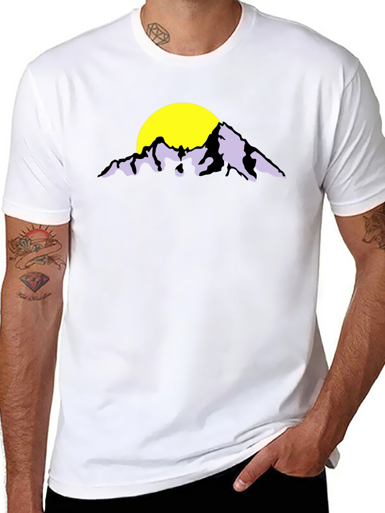 Mountain Sunset Graphic Tee - Black Cotton - 8